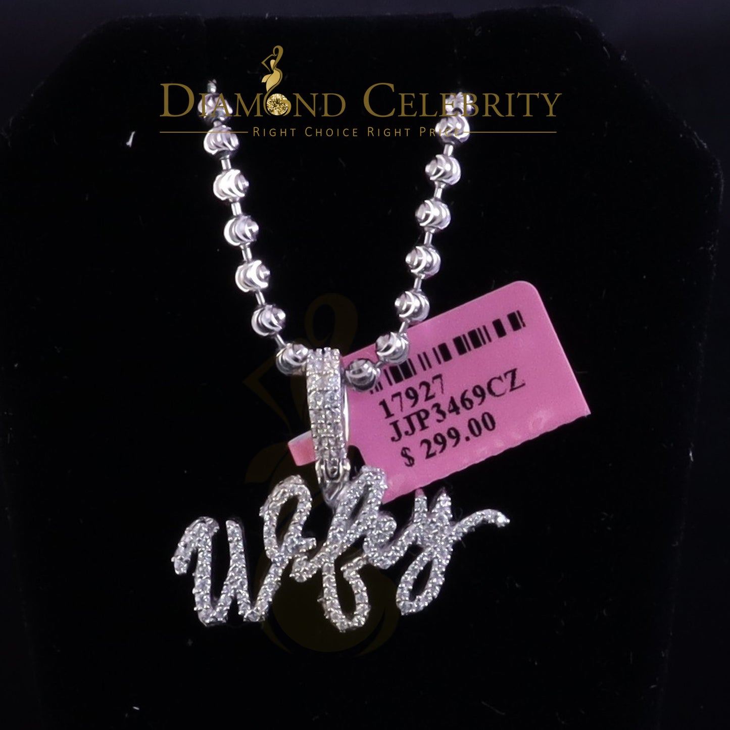 DiamondCelebritees 925 Sterling Silver White "WIFEY" Pendant 1.60ct Cubic Zirconia for Men/Women