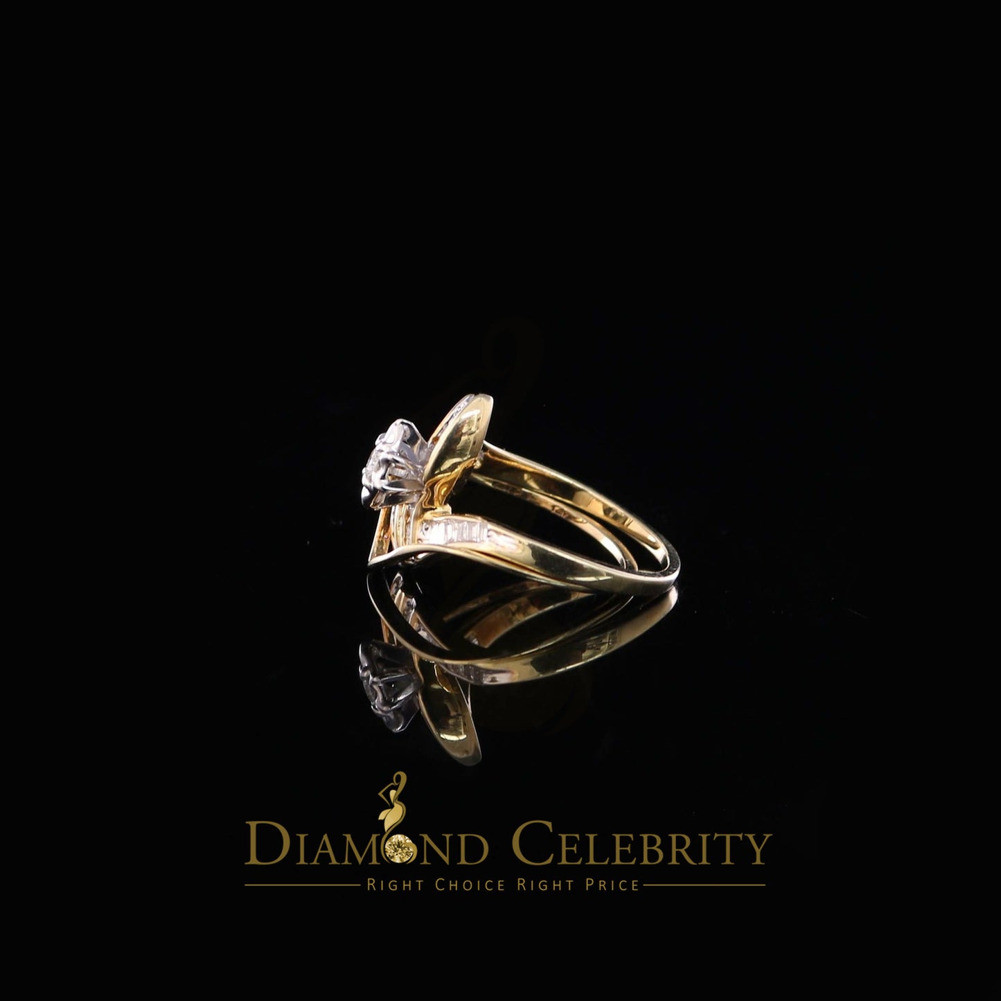 DiamondCelebritees Real 14 kt Yellow Gold with 0.25CT Real Diamond BUGGET 'Z' Shape Ring Size 6.5