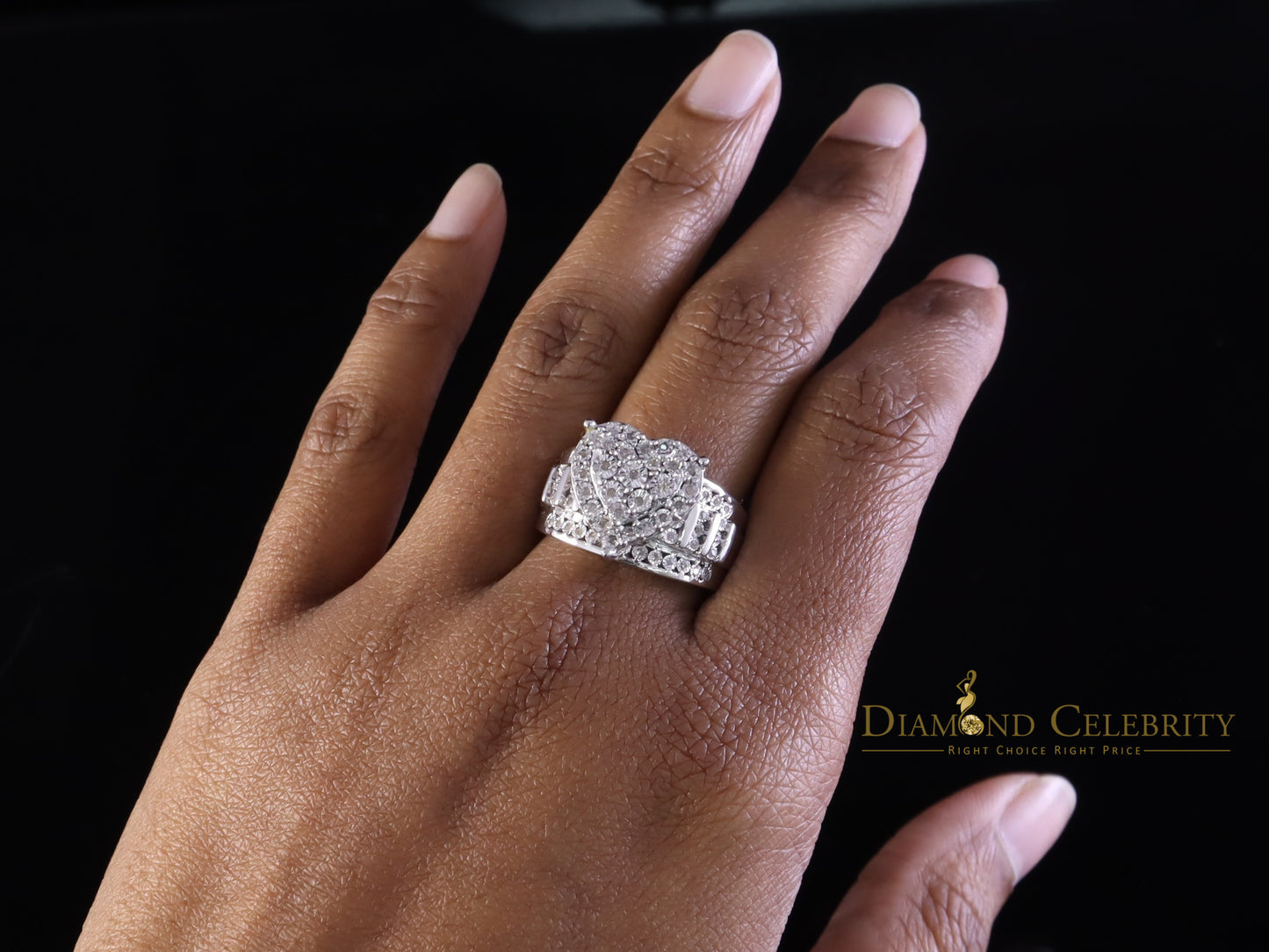 DiamondCelebritees Cindarella White Real Diamond 0.33ct 925 Silver Women Engagement Heart Ring SZ 7