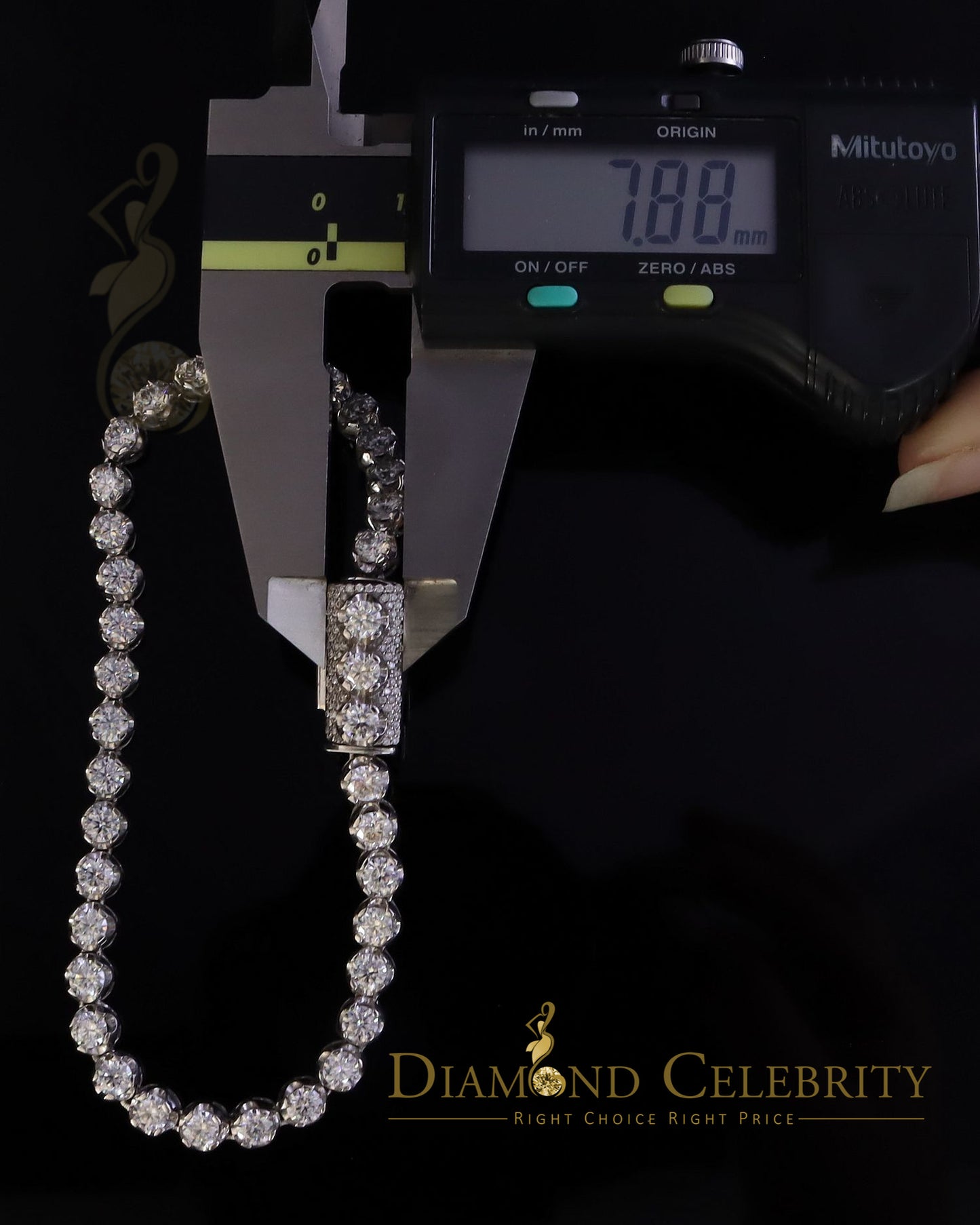 Diamondcelebritees 9ct Moissanite White 925 Silver Round Single Tennis Bracelete 6mm Thick 8" Long