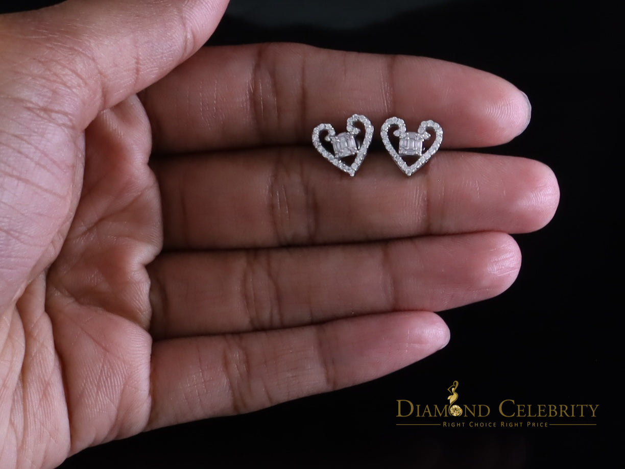 Diamondcelebritees 0.50ct Baguette VVS D Moissanite Men/Womens 925 Silver White Heart Stud Earring