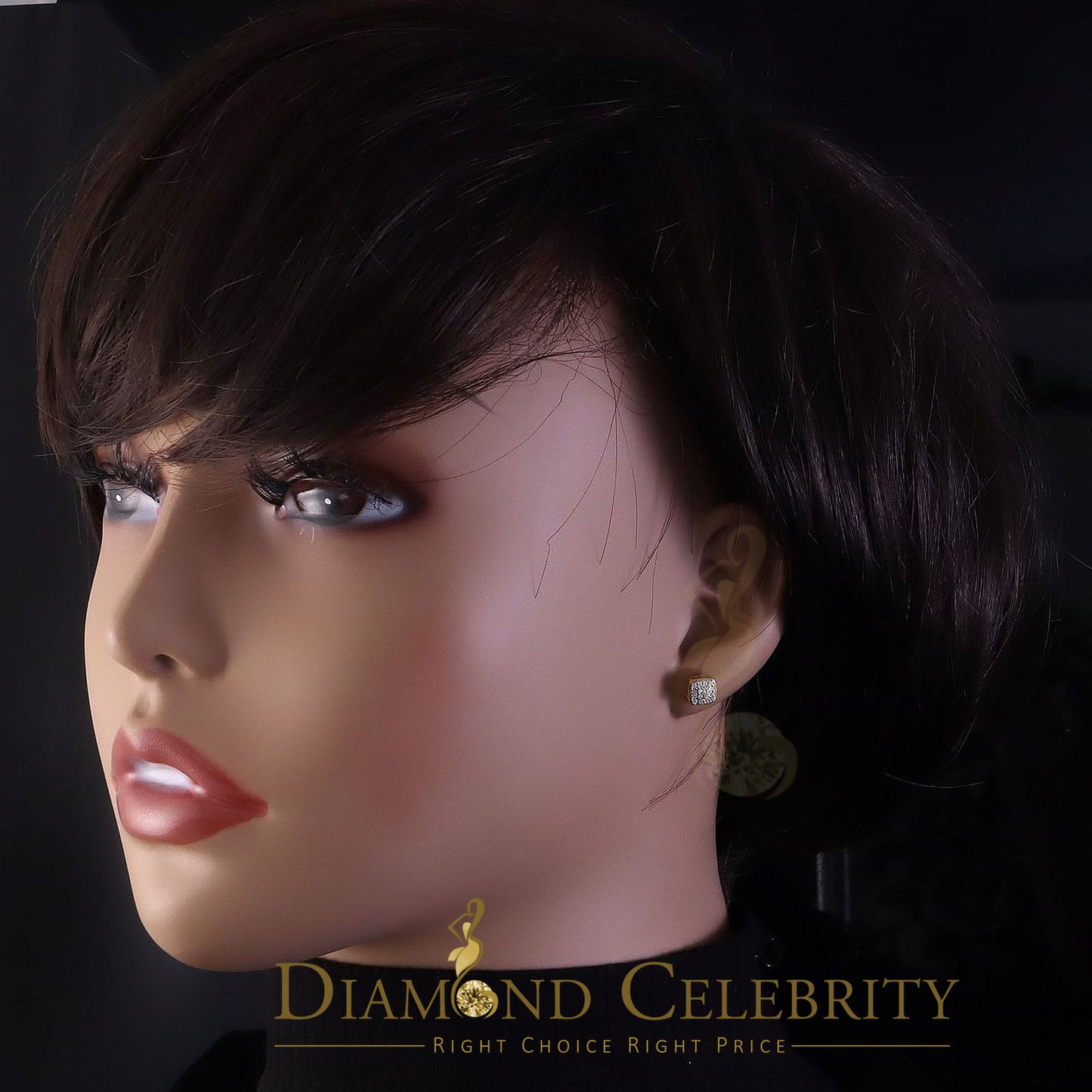 DiamondCelebritees Hip Hop 0.32ct Cubic Zirconia Yellow 925 Silver Screw Back Square Women Earrings