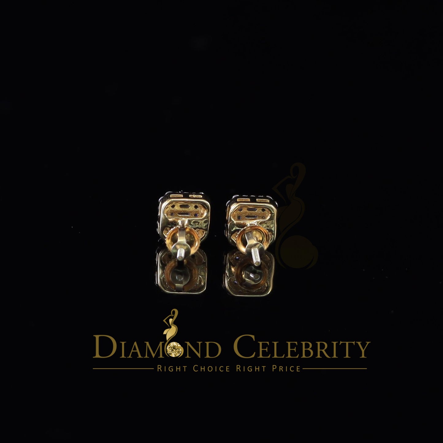 DiamondCelebritees 925 Yellow Silver 0.64ct Cubic Zirconia Women's & Men's Hip Hop Square Earrings