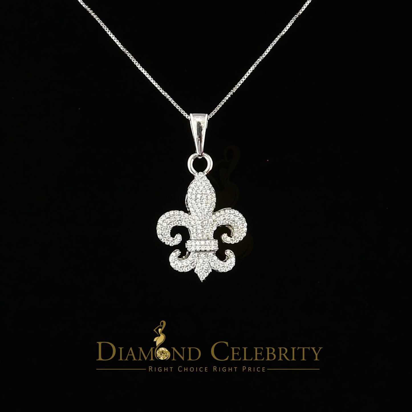 DiamondCelebritees White 925 Sterling Silver with Fleur de Lis Shape Pendant 1.47ct Cubic Zirconia