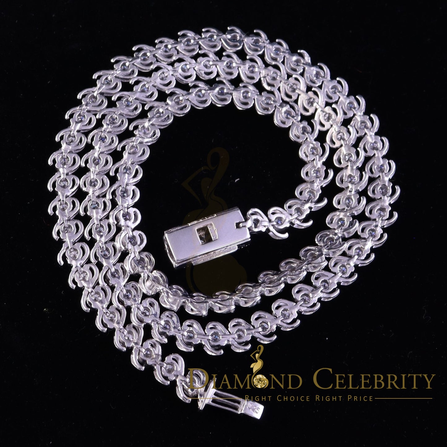 DiamondCelebritees 925 Silver White 20ct Moissanite Tennis Men's Necklace size 21.5 inch & Widt 6mm