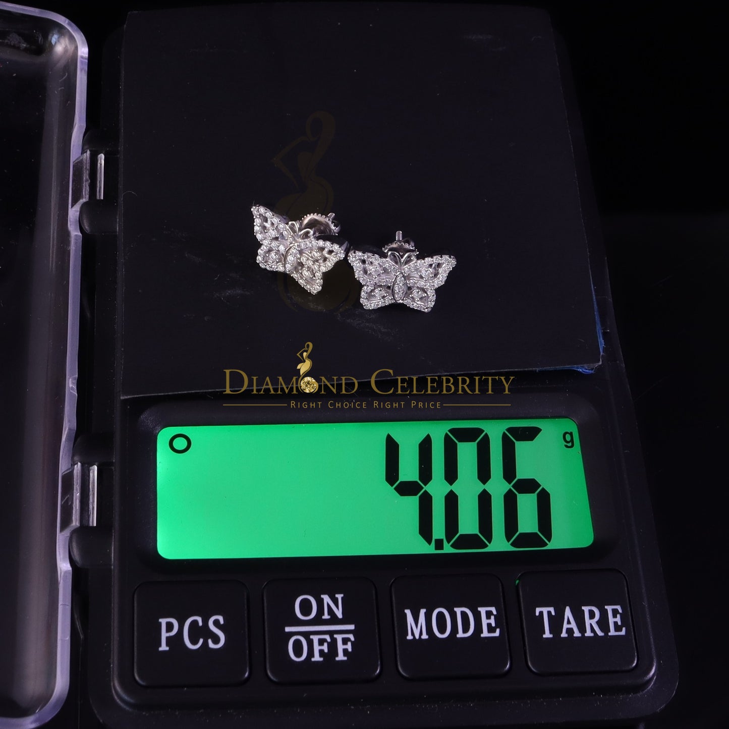 Diamondcelebritees Men's/Women's 925 Silver White 0.50ct VVS 'D' Moissanite Butterfly Stud Earrings