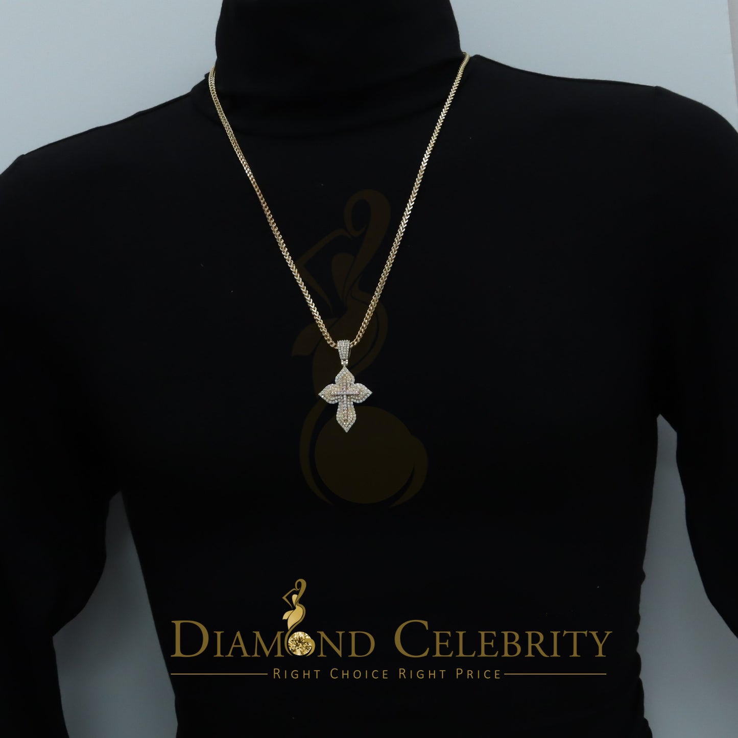 Diamondcelebritees Yellow 3.00 VVS D Moissanite Silver Charm Cross Floury Pendant Men's & Women's