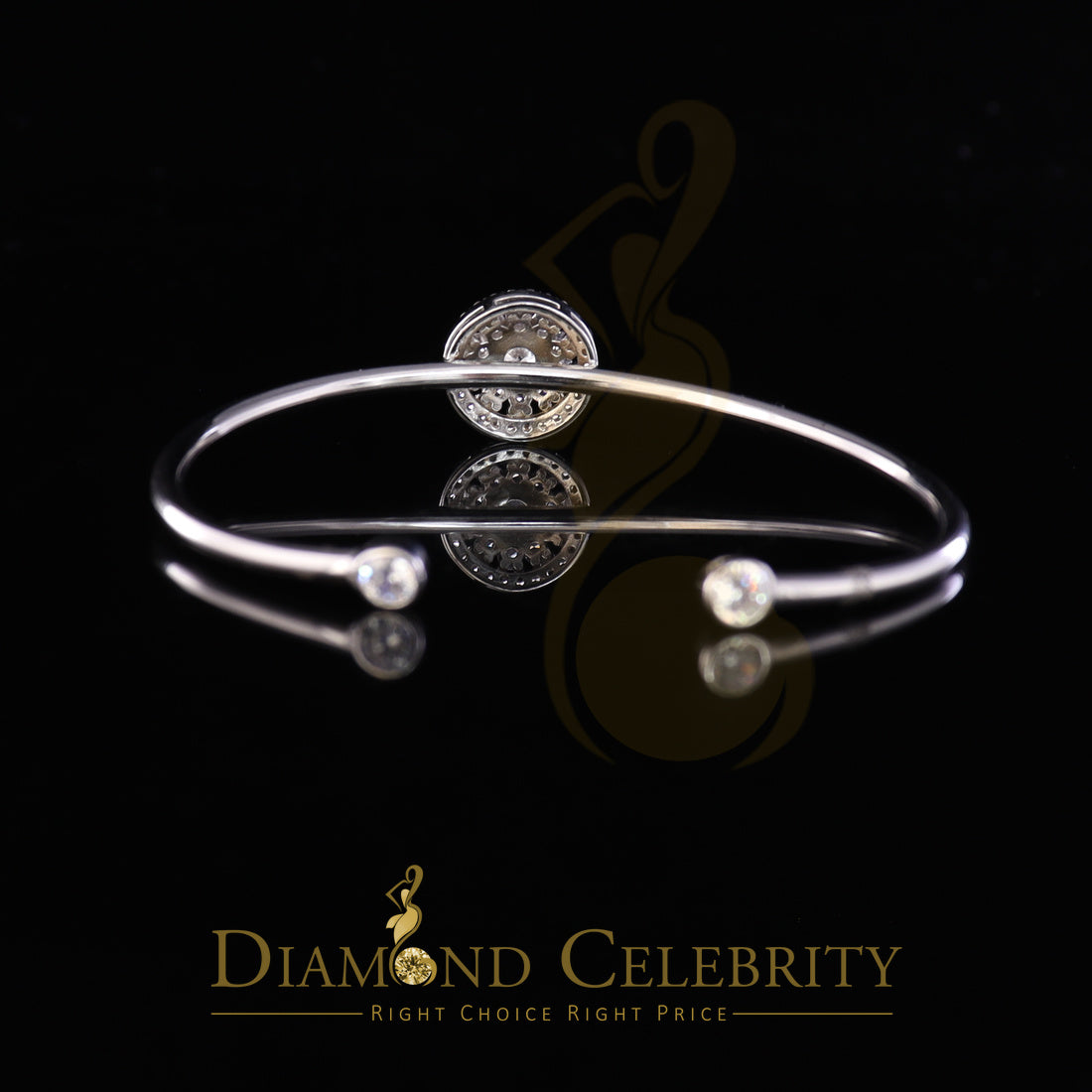 DiamondCelebritees 925 Sterling Silver Floral White Bangle Cubic Zirconia Adjustable Size 2.5''