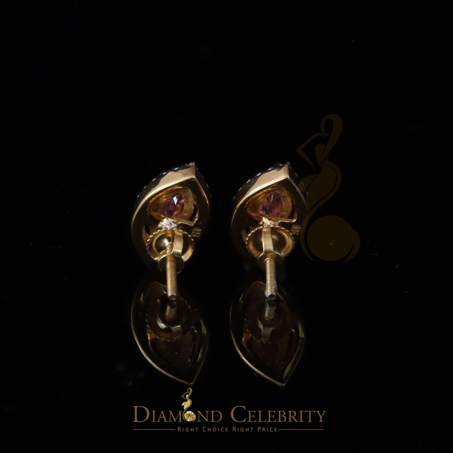 DiamondCelebritees 1.25CT VVS 'D' Pink Moissanite Men's/Women's 925 Silver Yellow Stud Earrings