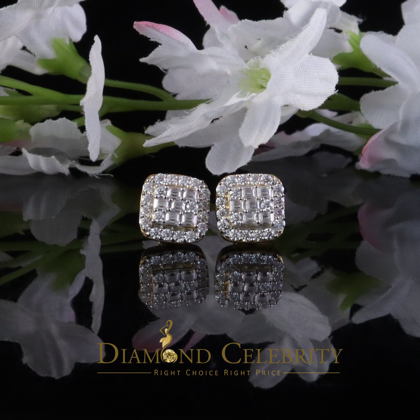 DiamondCelebritees Yellow 925 Silver 1.50ct VVS 'D' Baguette Moissanite Stud Earrings Men's/Women's