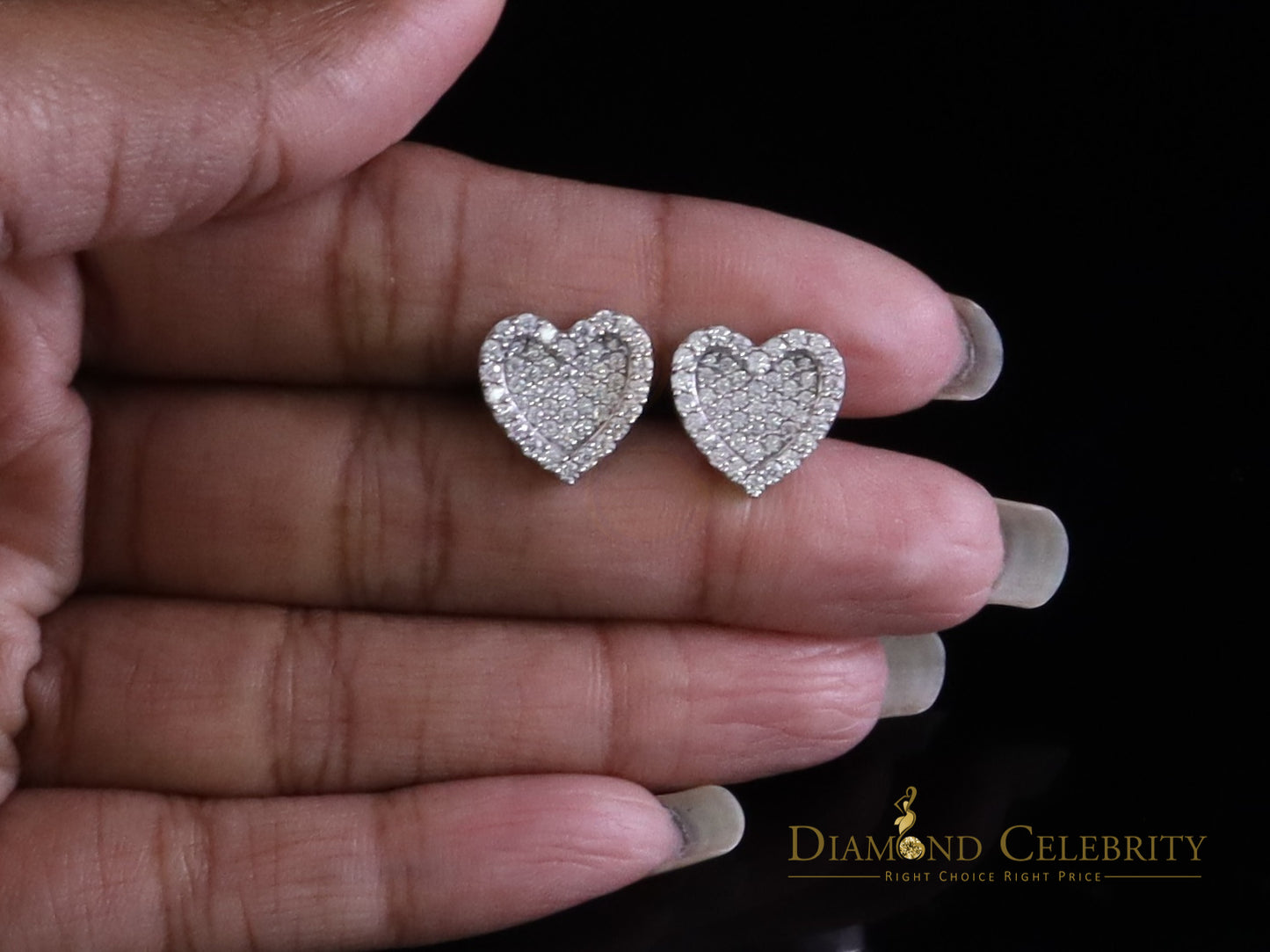 Diamondcelebritees 925 White Silver 1.00ct VVS 'D' Moissanite Heart Stud Earring Men's/Womens