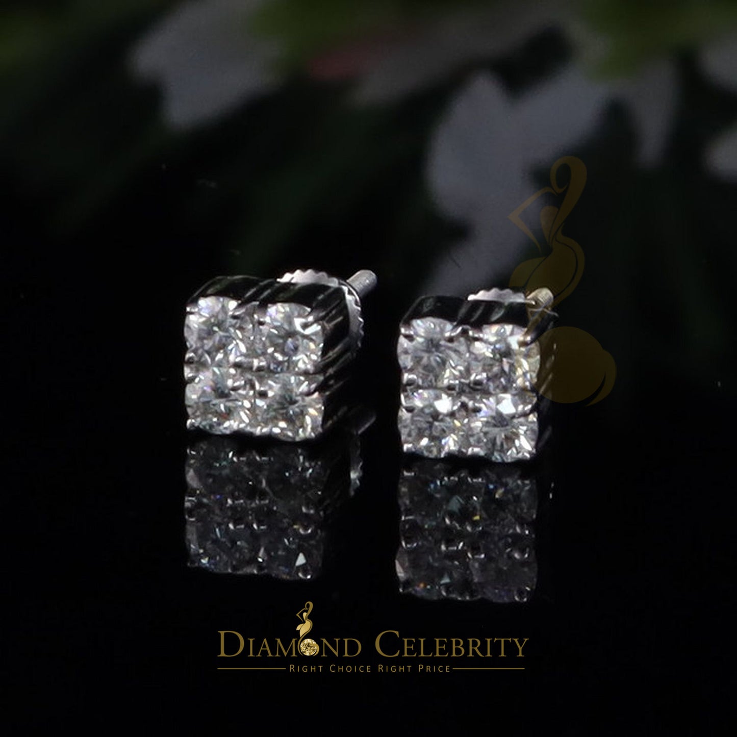 Diamondcelebritees Men's/Women's 1.00ct VVS 'D' Moissanite 925 Silver White 4 stone Stud Earrings