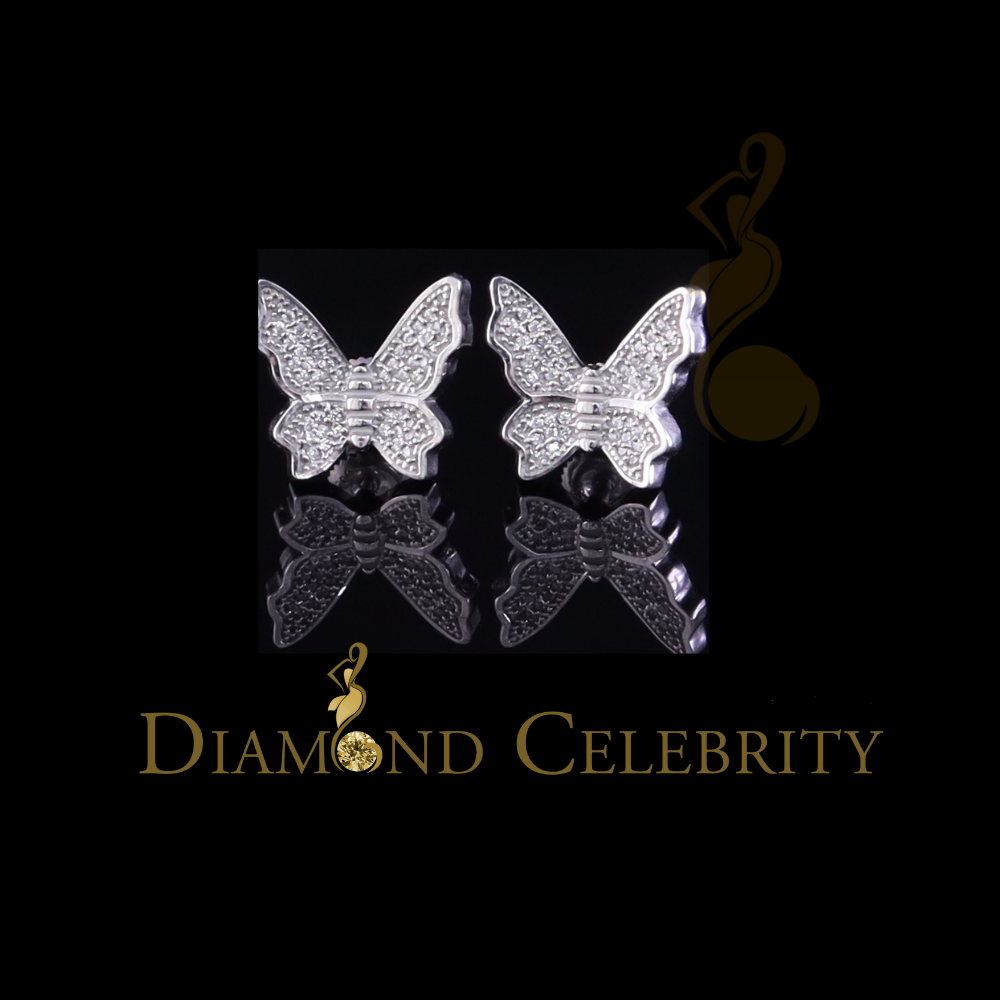 DiamondCelebritees Butterfly Stud Earrings White 925 Sterling Silver Women's 0.50ct Cubic Zirconia
