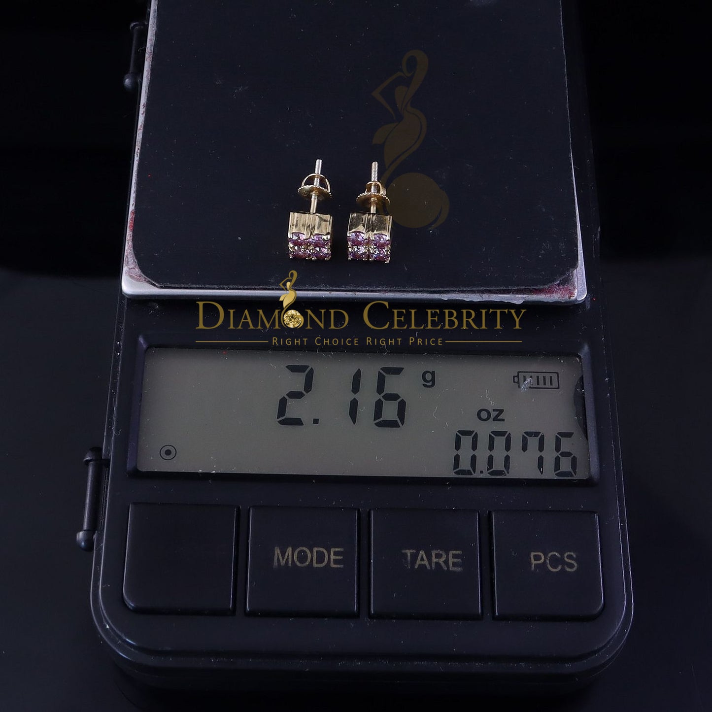 DiamondCelebritees Mens/Women's 925 Silver Yellow 1.00ct VVS D Pink Moissanite Square Stud Earrings