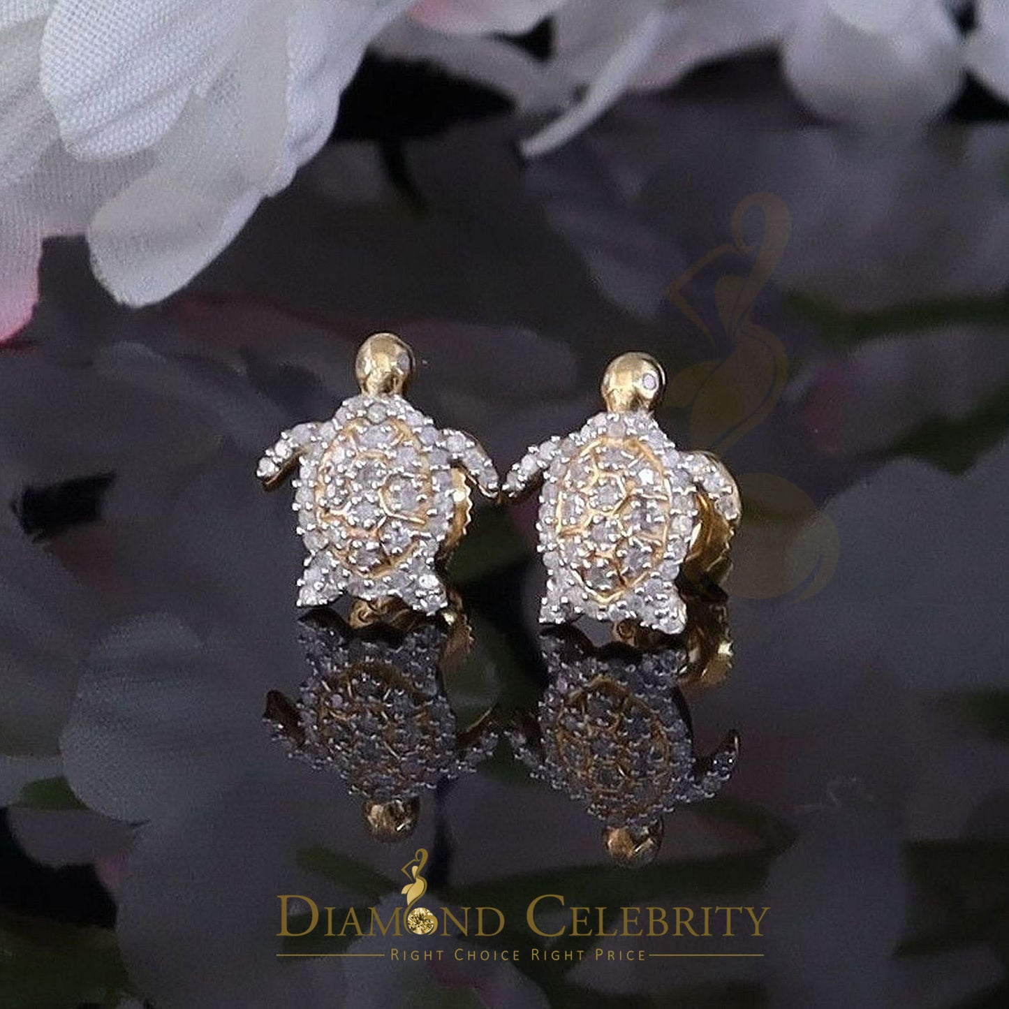 DiamondCelebritees 925 Sterling Yellow Silver 0.25ct Diamond Turtle Earrings For Women's & Men's
