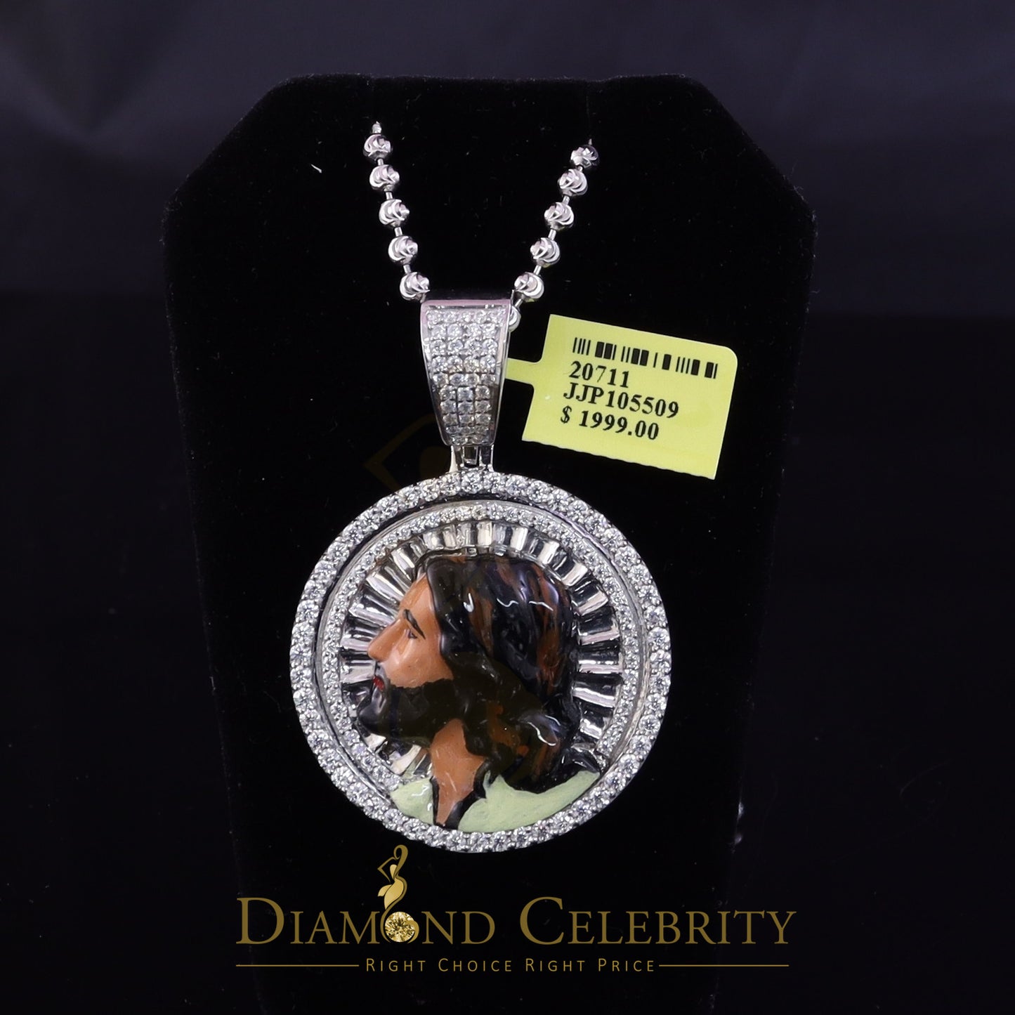 Diamondcelebritees 1.50 inch 925 Silver Enamel JESUS White Pendant 3.00ct Moissanite for He/She