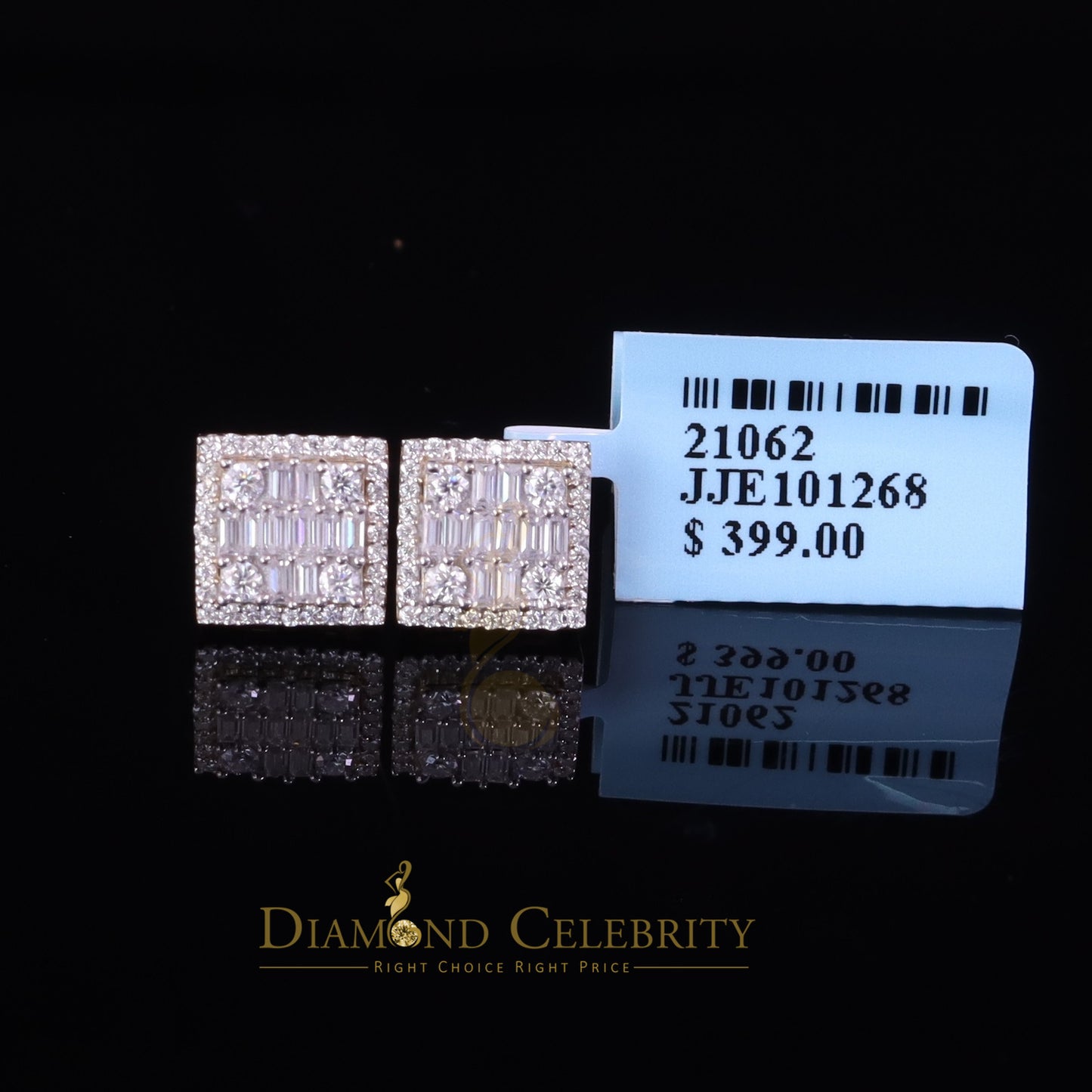 DiamondCelebritees Yellow Men's/Womens 925 Silver 1.00ct VVS 'D' Moissanite Square Stud Earrings