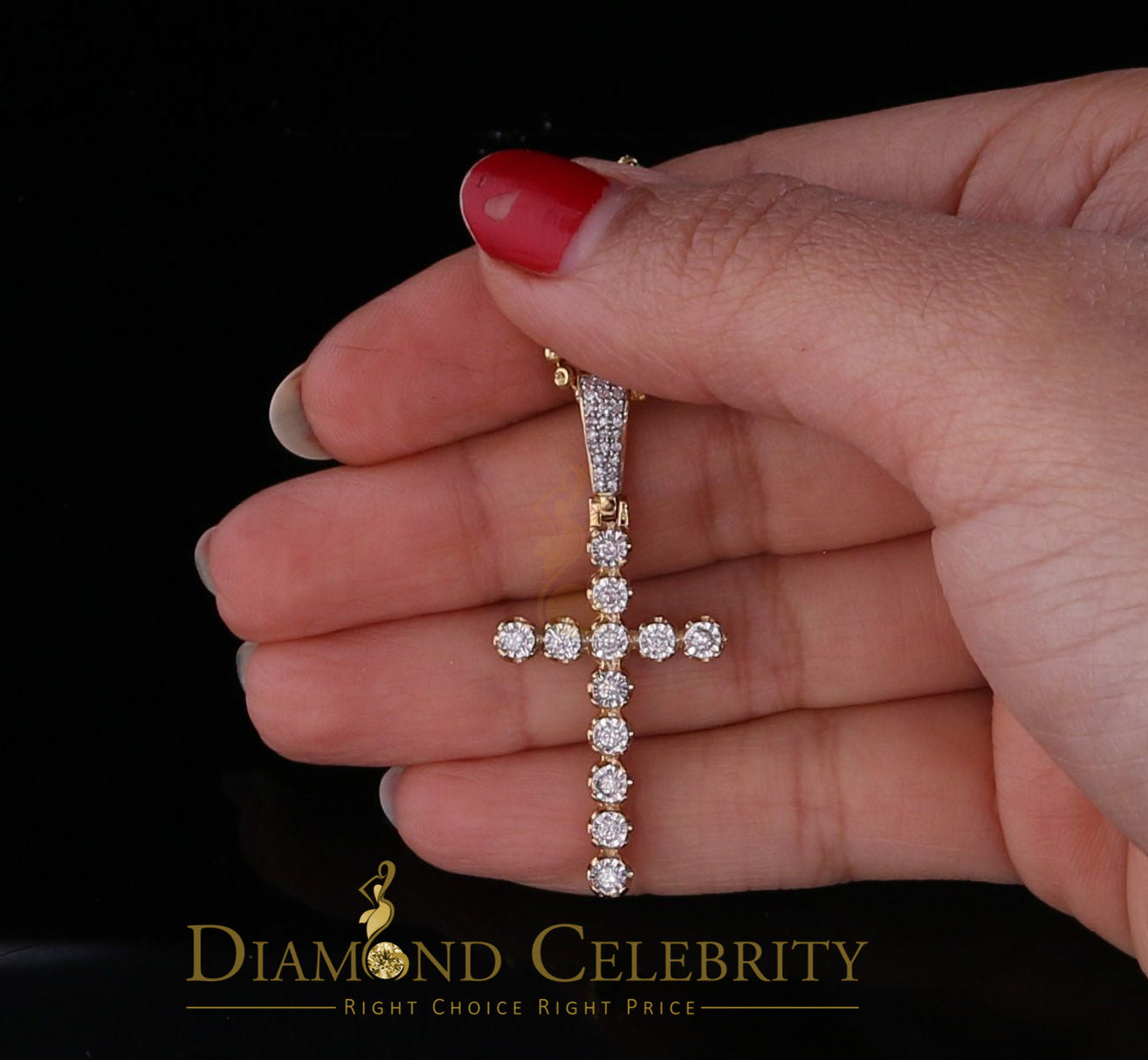 DiamondCelebritees Real 0.50ct Diamond Sterling Silver CROSS Charm Fashion Necklace Yellow Pendant