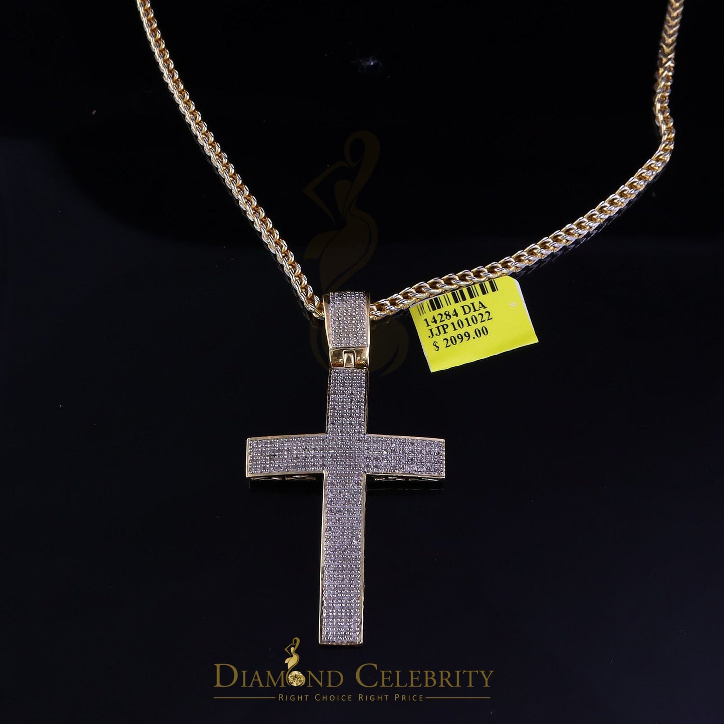 DiamondCelebritees Real 0.85ct Diamond 925 Sterling Silver CROSS Charm Necklace Pendant in Yellow