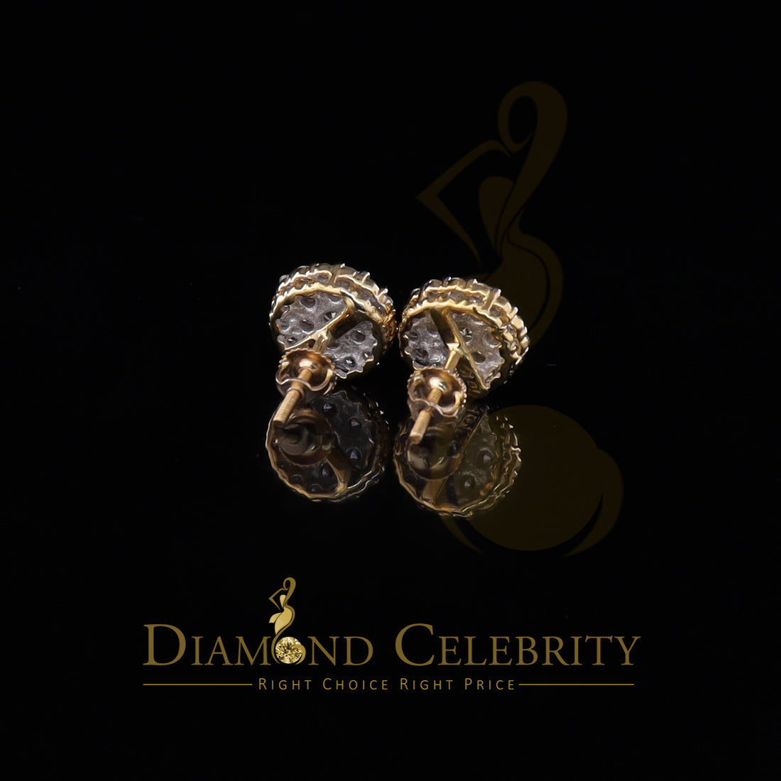 DiamondCelebritees 10K Real Yellow Gold w/Real 1.66 CT Diamond Men's/Women's Stud Earring