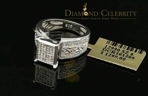 DiamondCelebritees Real Diamond 0.50 CT 925 Silver White Shiny Womens Square Engagement Ring Sz 8