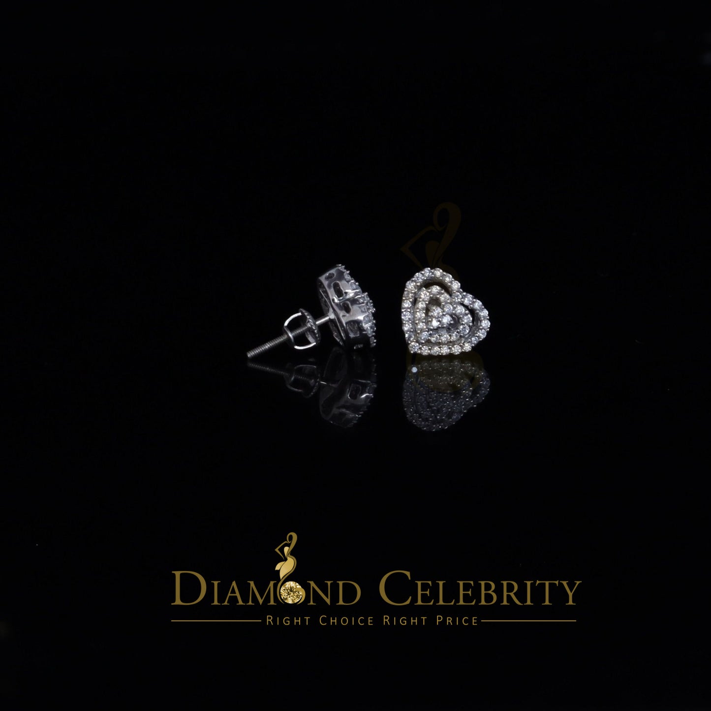 DiamondCelebritees 1.07ct Cubic Zirconia 925 White Sterling Silver Women's Hip Hop Heart Earrings
