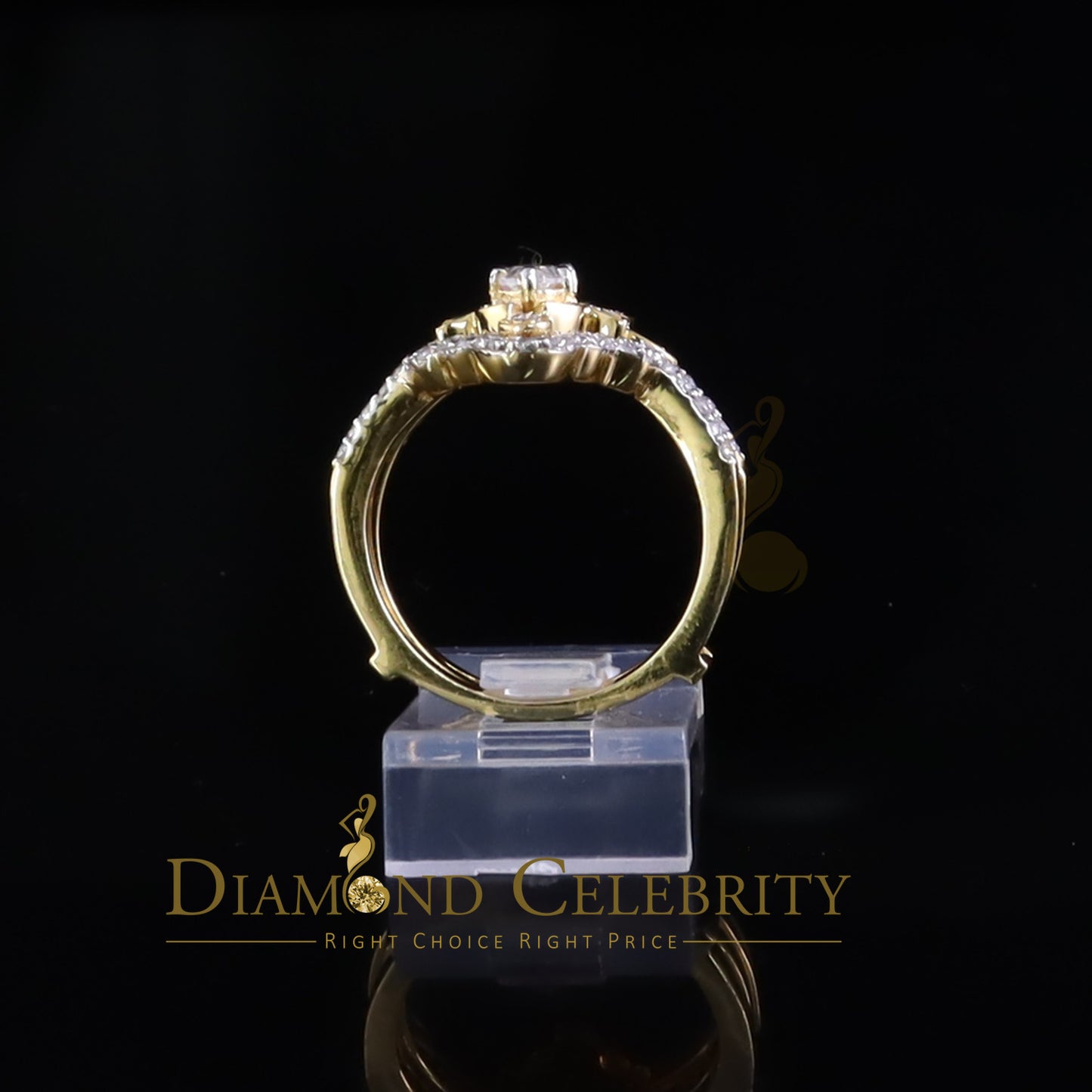 DiamondCelebritees 2.00ct VVS D Moissanite Fancy Ring W/ Guard in SZ 7 Yellow 925 Silver for Women