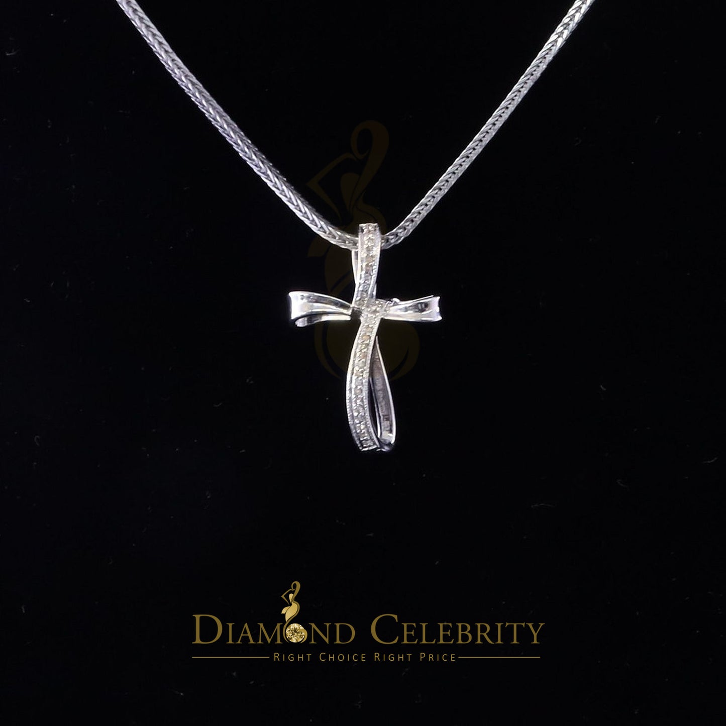 DiamondCelebritees Real 0.07ct Diamond Sterling Silver White Cross Pendant