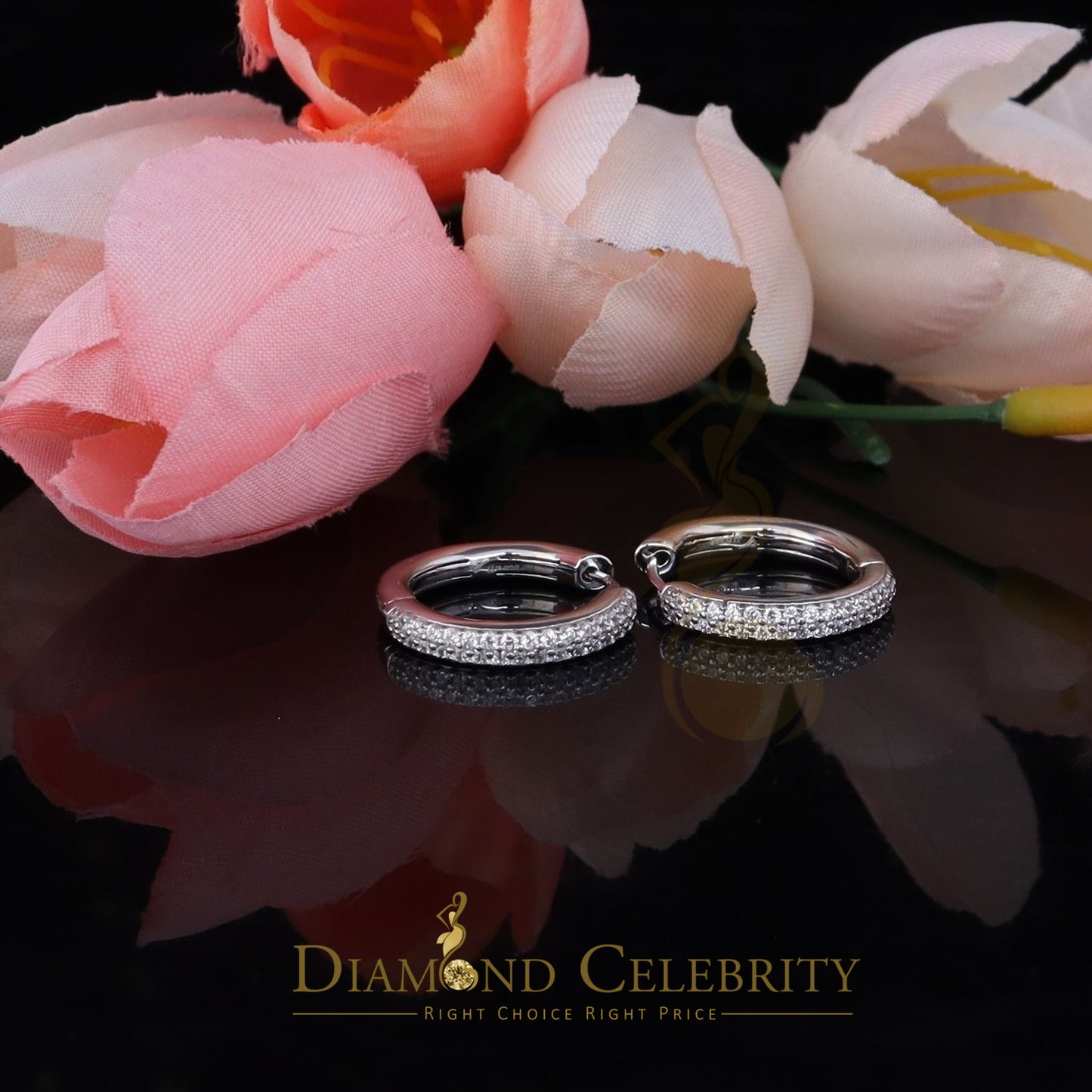 DiamondCelebritees Men's hip hop White 925 Sterling Silver Cubic Zirconia 2 row Huggie Hoop Earring