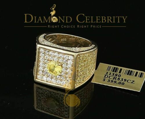 DiamondCelebritees 925 Sterling Yellow Silver Square Shape Cubic Zirconia 9.50ct Womens Ring Size7