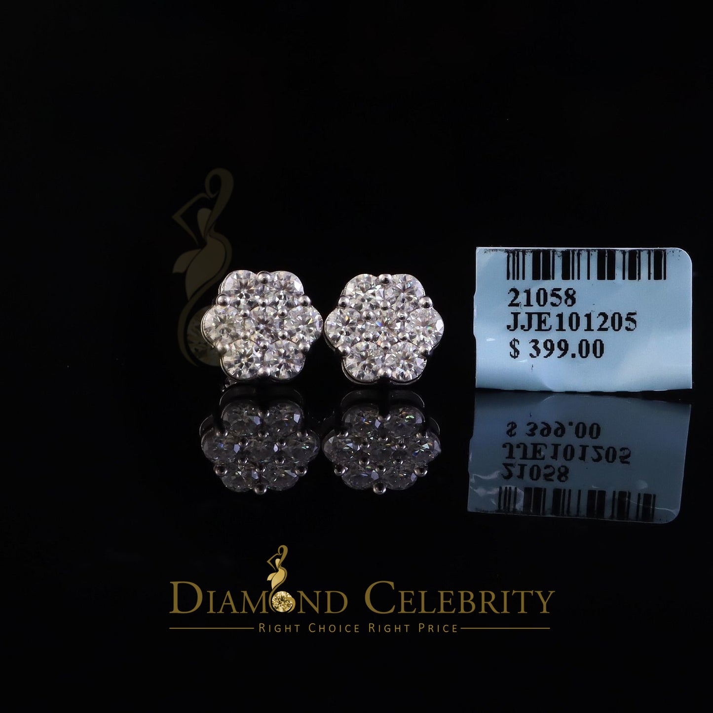 Diamondcelebritees New Men's/Womens 925 Silver White 2.25ct VVS 'D' Moissanite Flower Stud Earrings