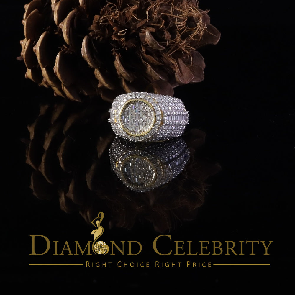 DiamondCelebritees Sterling Yellow Silver 5.50ct Buguette VVS 'D' Moissanite Round Men's Ring SZ 10