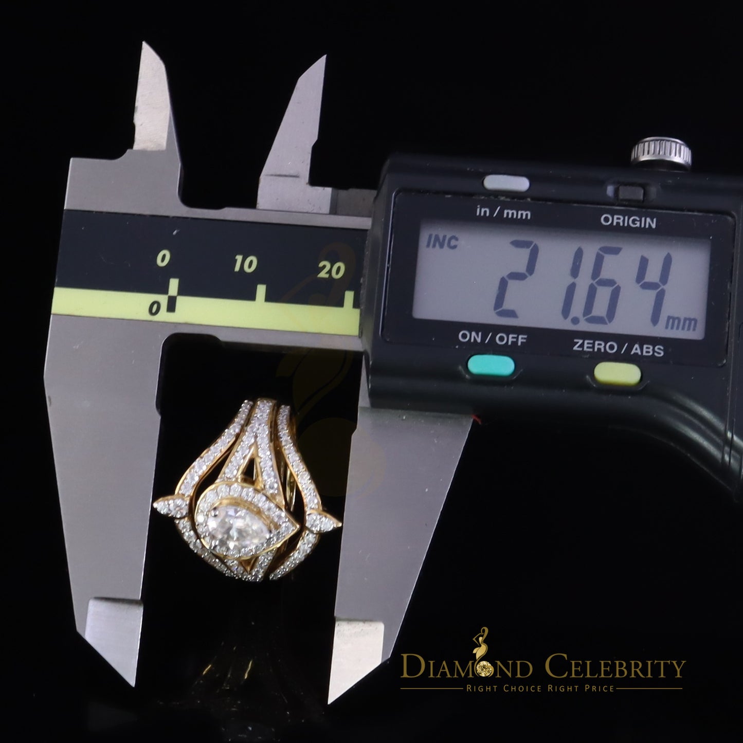 DiamondCelebritees 1.75ct Silver Yellow Enhancer Guard Wrap VVS D Pear Moissanite Women Ring Sz 7