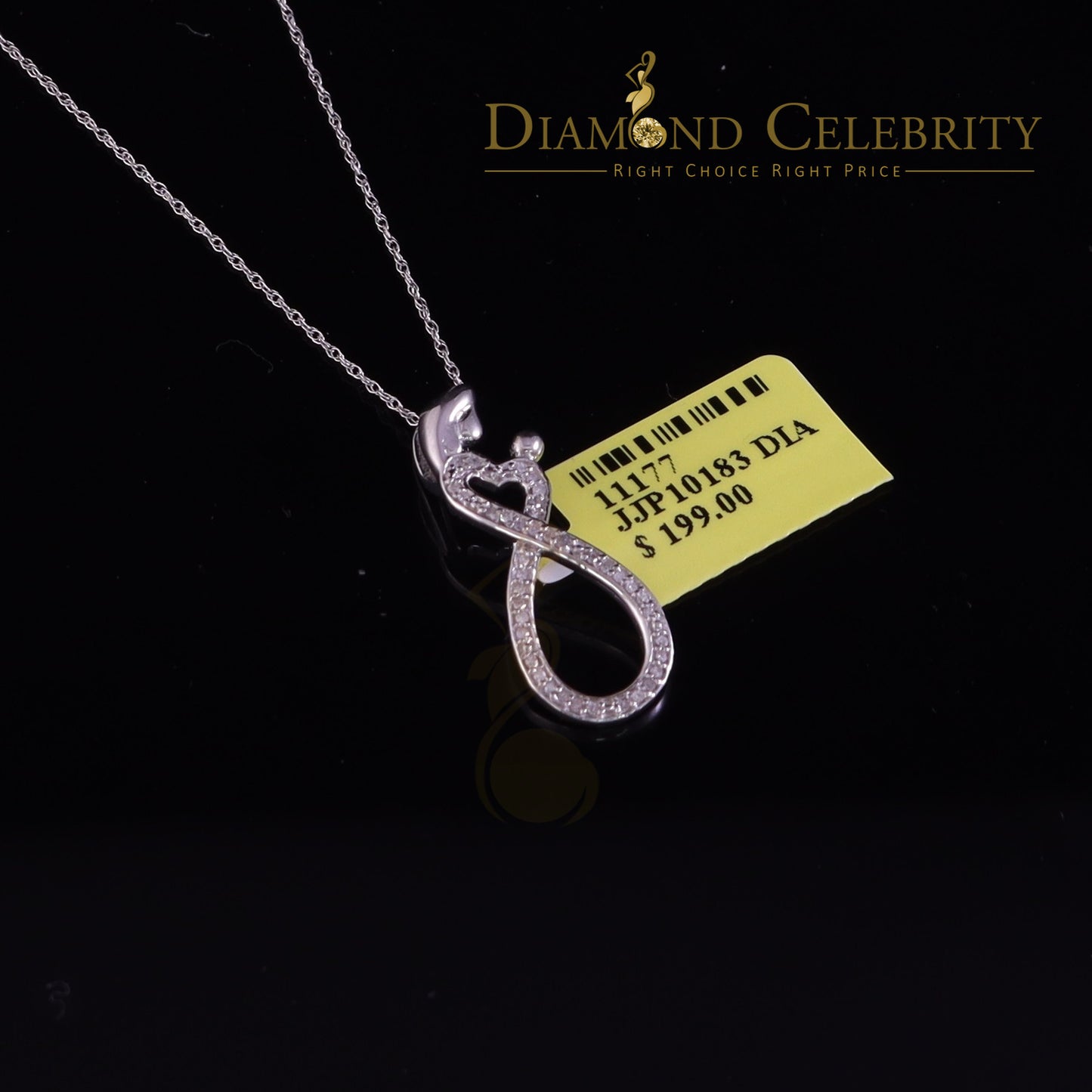 DiamondCelebritees Real 0.10CT Diamond MOM'S LOVE Sterling Silver White Charm Necklace Pendant