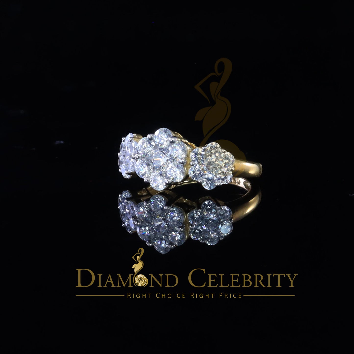 DiamondCelebritees 925Sterling Yellow Silver Floral-Shaped Cubic Zirconia 3.50ct Womens Ring Size 7