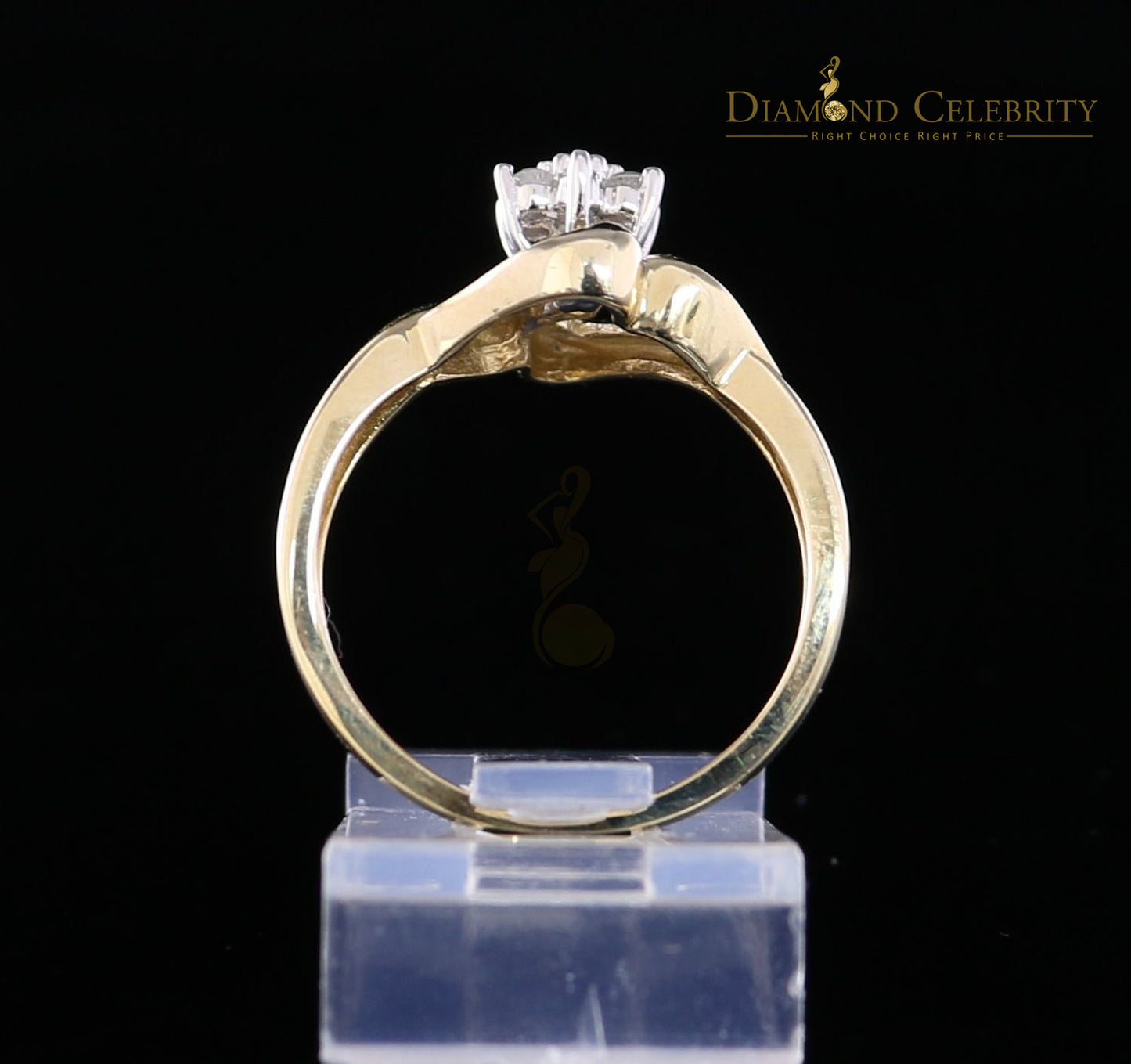 DiamondCelebritees 10 kt Real Yellow Gold with Real 0.15 CT Diamond FLOWER Womens Ring Size 7