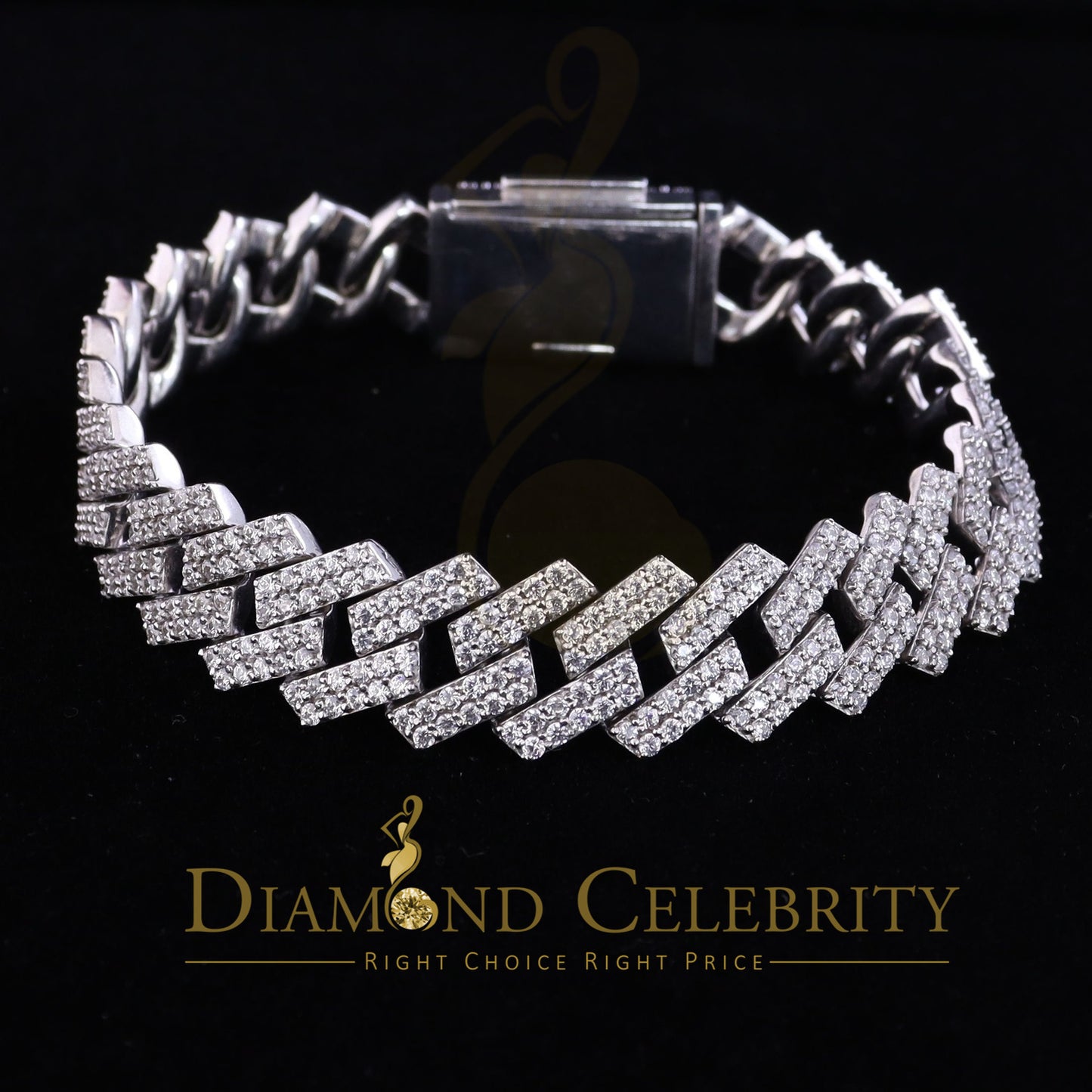 Diamondcelebritees 925 Silver 14.52ct Cubic Zirconia White Cuban Bracelete SZ 9 inch & 16mm Width