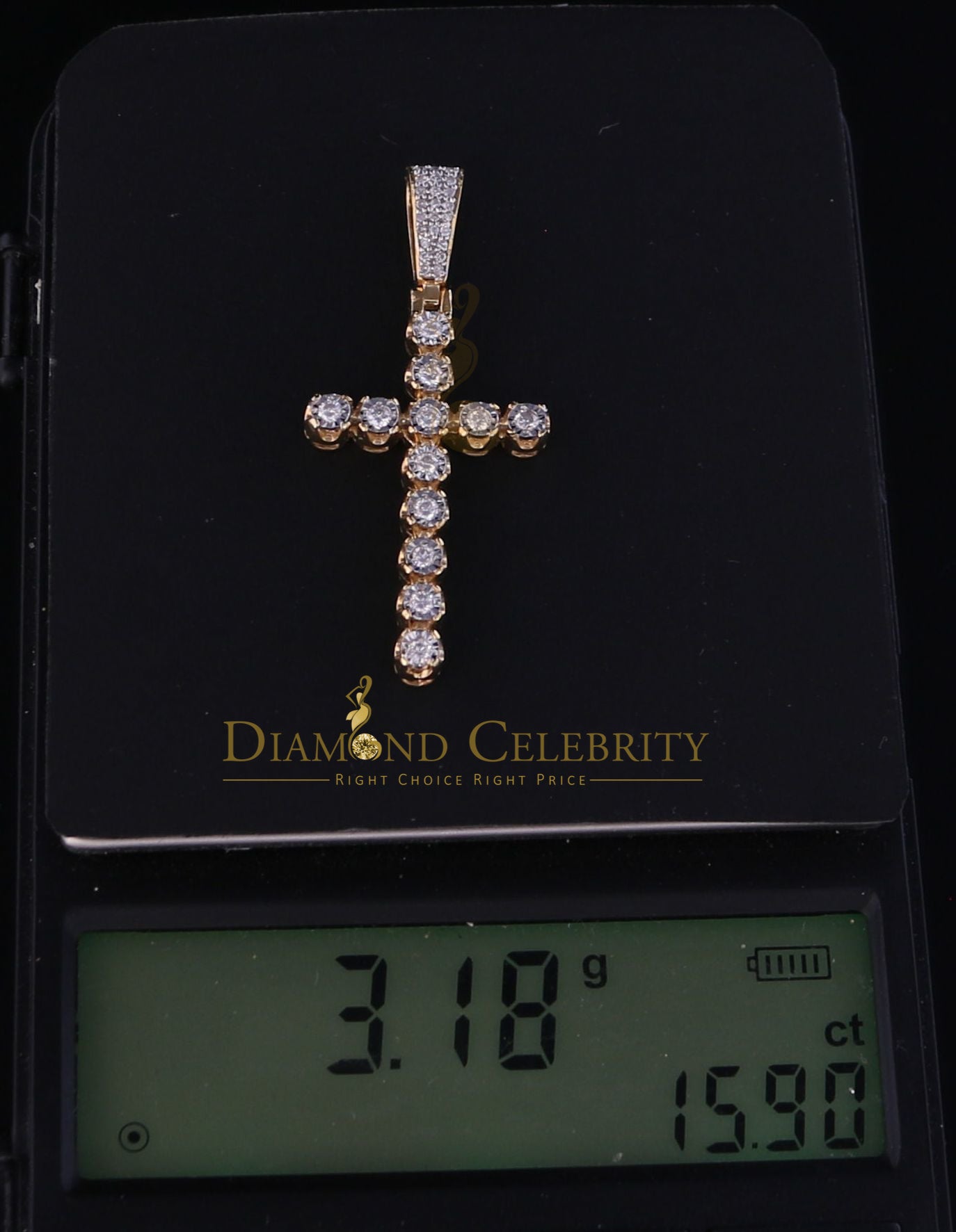 DiamondCelebritees Real 0.50ct Diamond Sterling Silver CROSS Charm Fashion Necklace Yellow Pendant