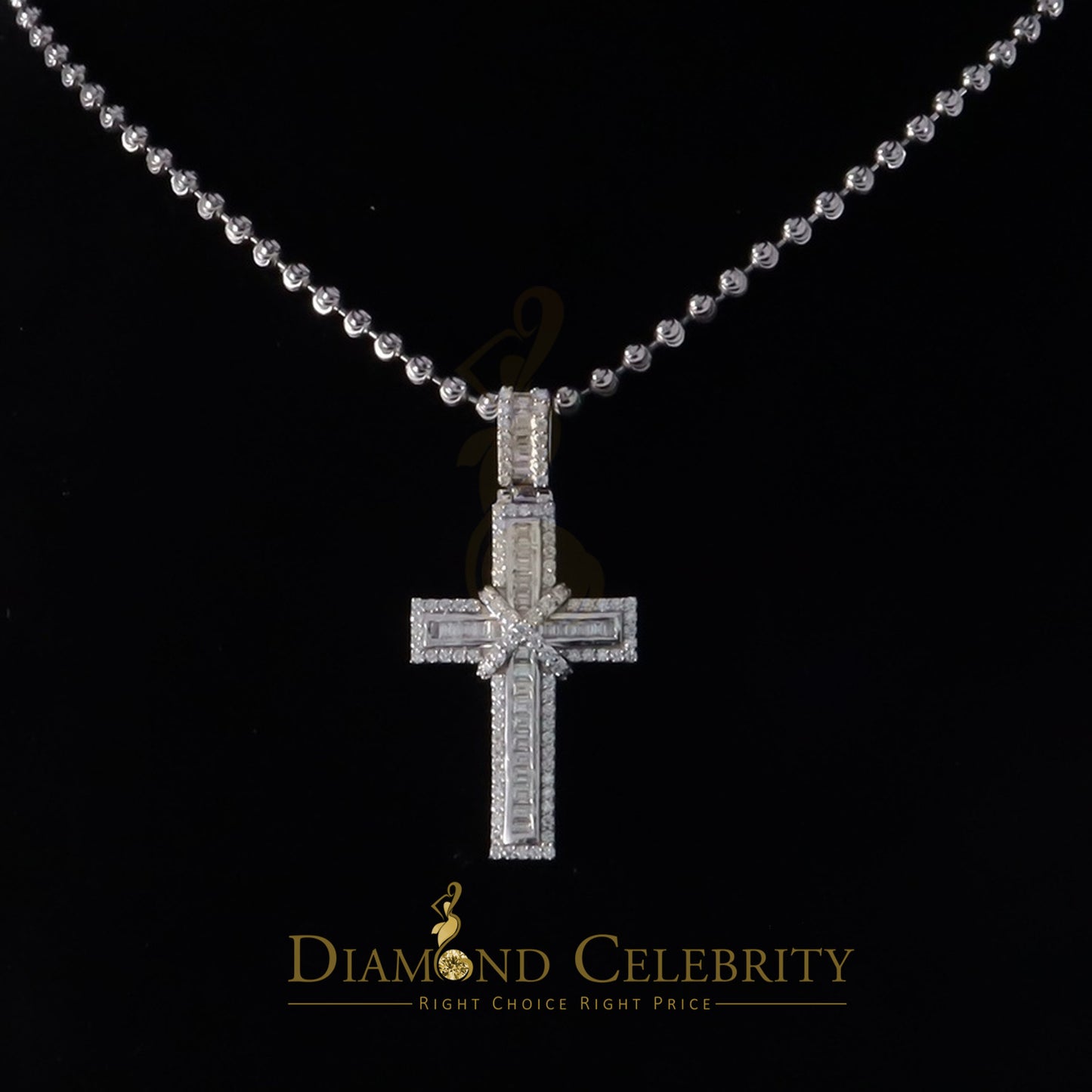 Diamondcelebritees New Cross Women's 925 White Silver 2.0ct VVS D Clr. Moissanite Baguette For Men