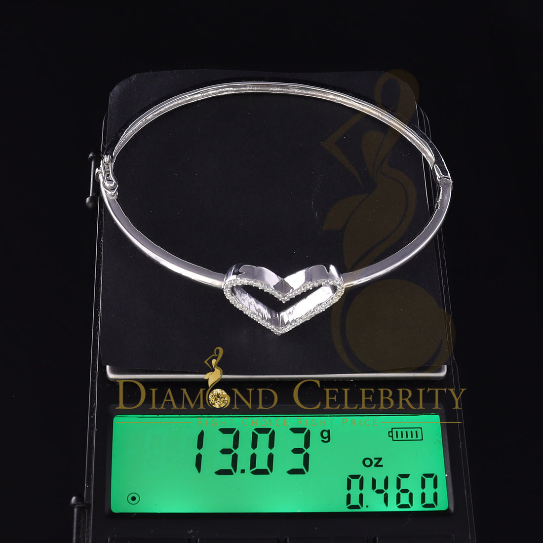 DiamondCelebritees 925 Sterling Silver White Heart Shape Bangle 0.45ct Cubic Zirconia SZ 7 Inch