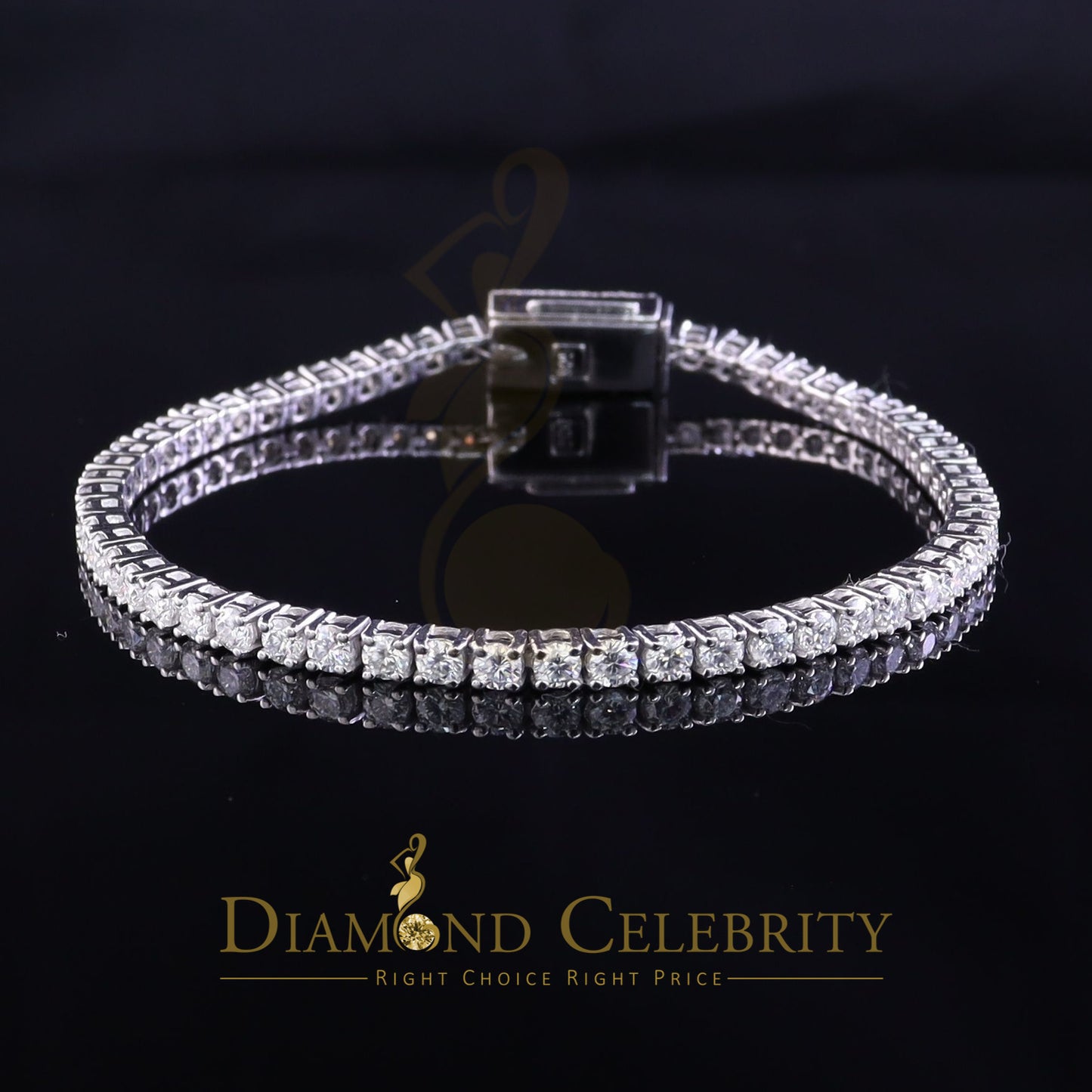 Diamondcelebritees Men's 12ct Moissanite Round 925 Silver White Tennis Bracelet 3mm Thick 8" Long