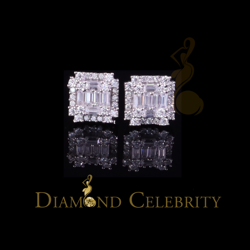 Diamondcelebritees Men's/Women's 925 Silver White 0.50ct VVS 'D' Moissanite Baguette Stud Earrings