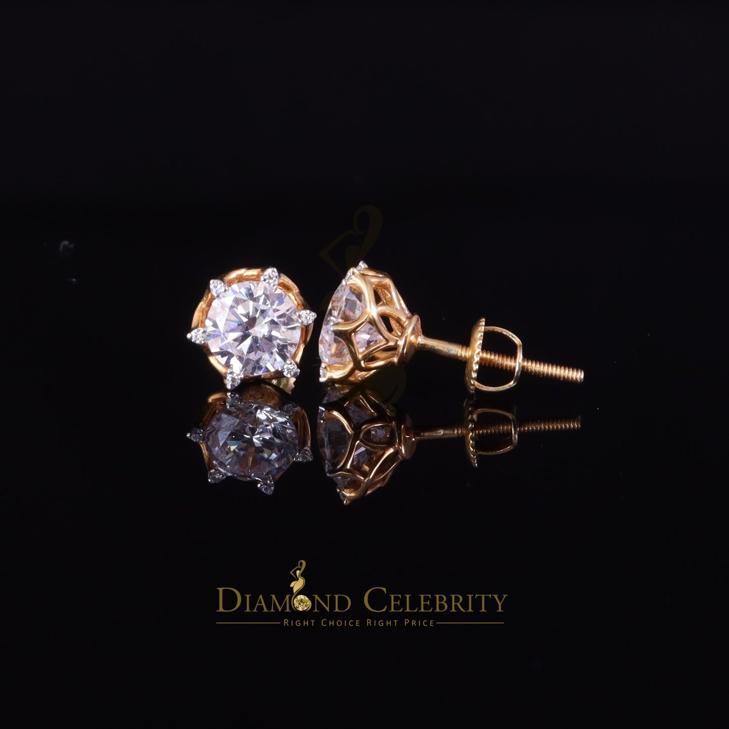 DiamondCelebritees Men's/Womens 925 Silver Yellow 1.50ct VVS 'D' Moissanite Stone Round Earrings