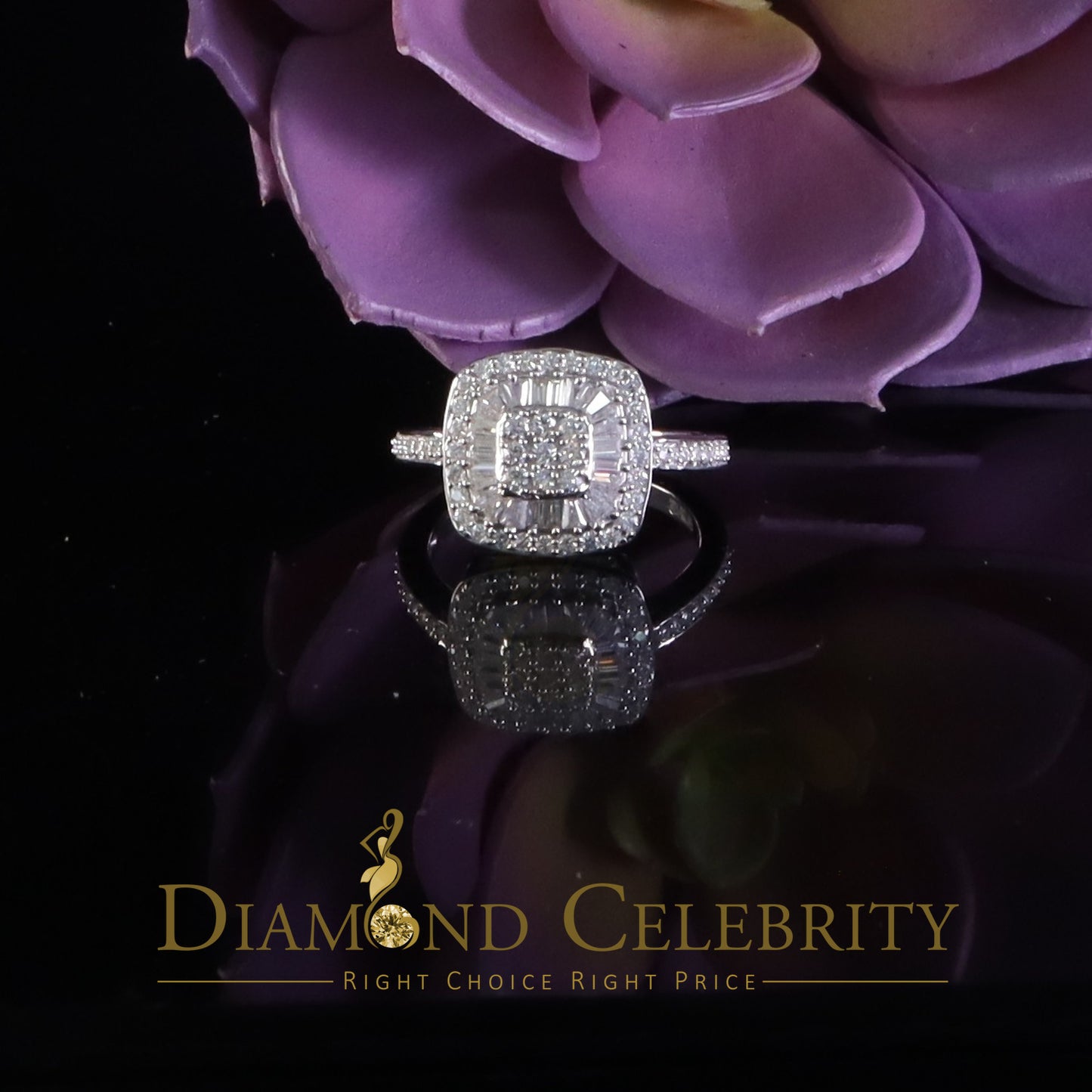 DiamondCelebritees Square 925 White Silver 1.00ct VVS 'D' Baguette Moissanite Rings Womens Size 7