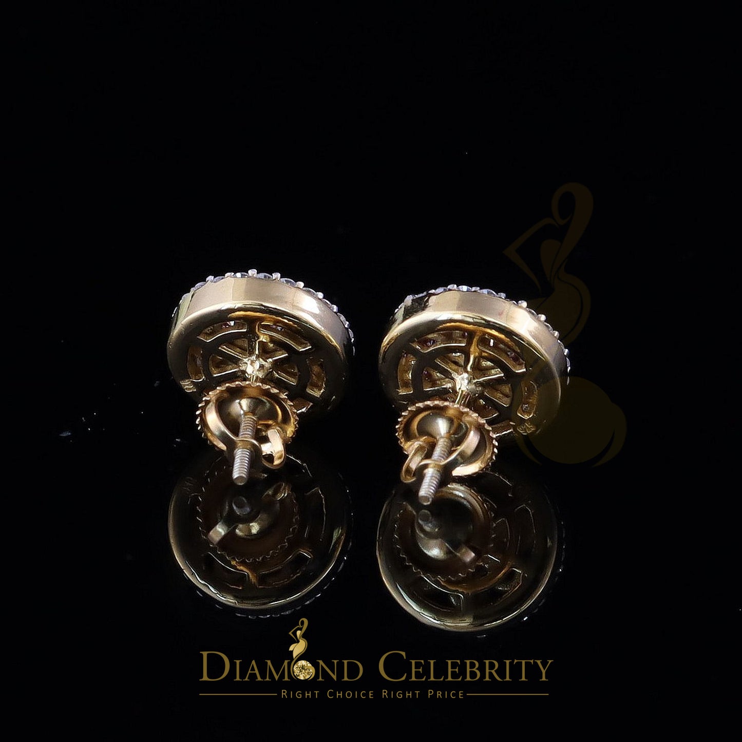 DiamondCelebritees Women's 925 Silver Yellow 1.50ct VVS 'D' Pink Moissanite Round Stud Earrings