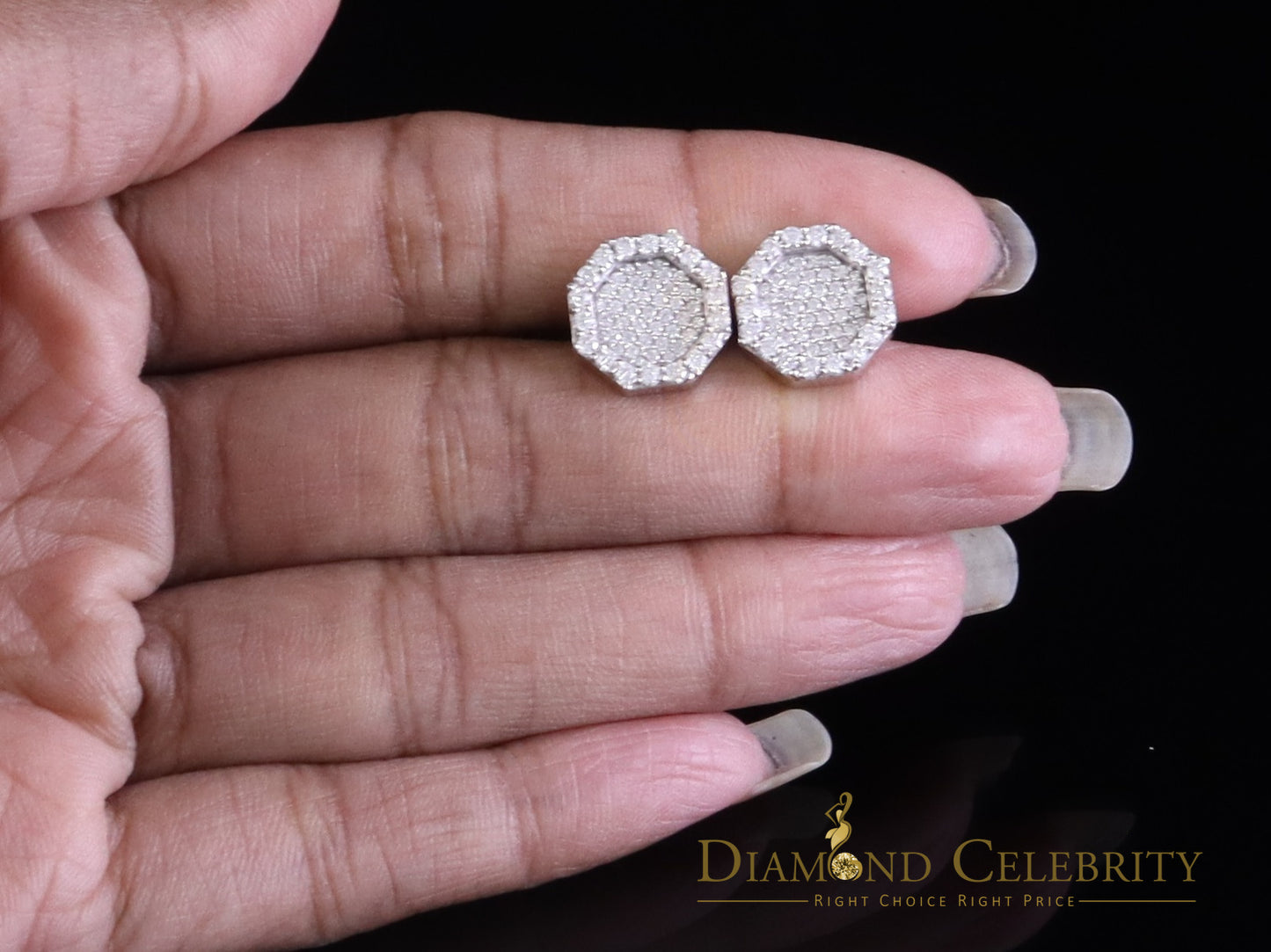 Diamondcelebritees 925 White Silver 1.00ct VVS 'D' Moissanite Octagon Stud Earring Men's/Womens