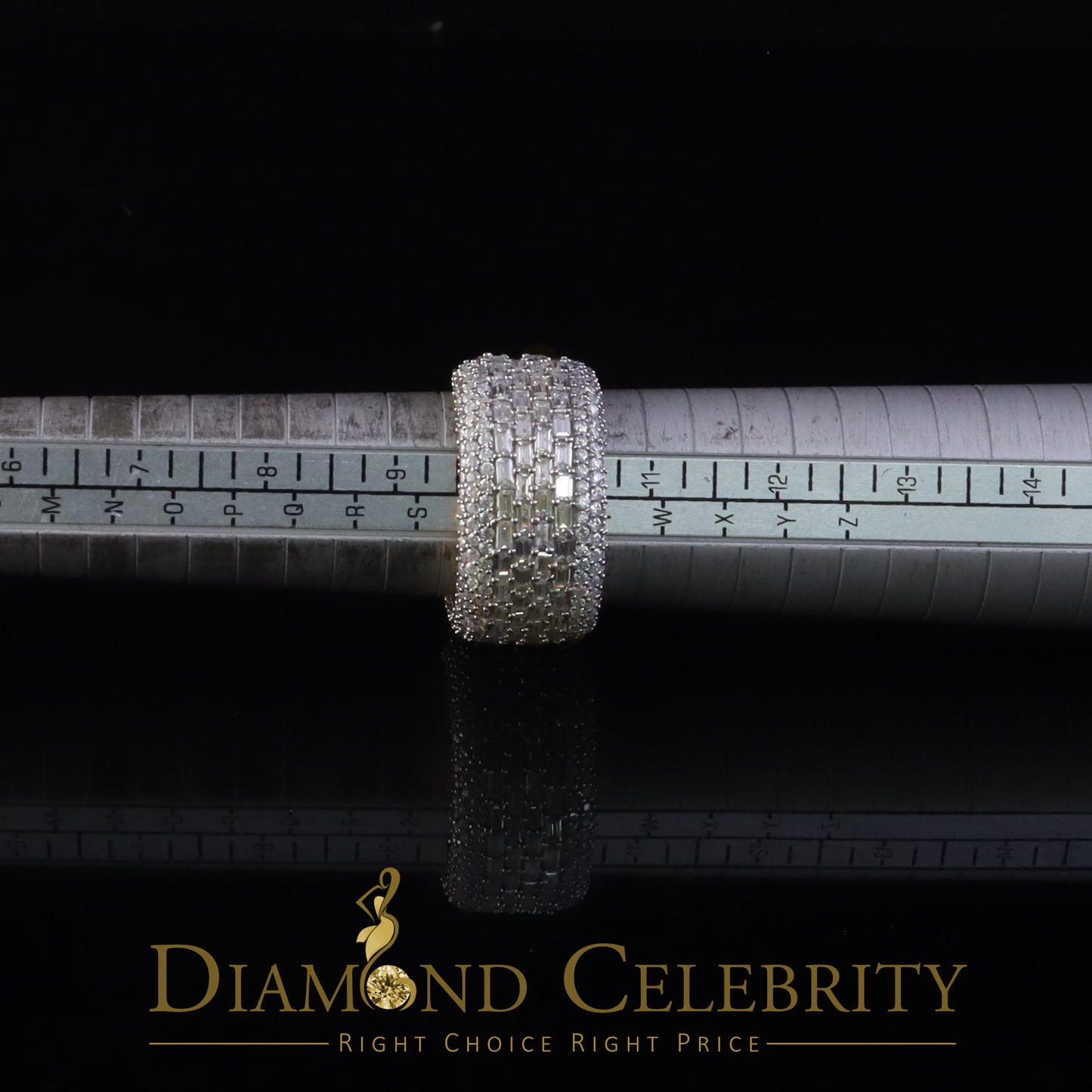 DiamondCelebritees Men's/Womens Silver Yellow 6.00ct VVS 'D' Moissanite Baguette Stone Band Size 10