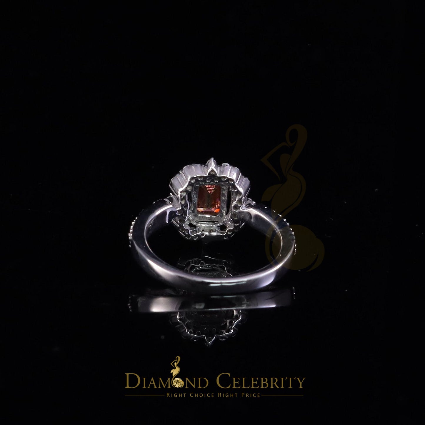 DiamondCelebritees 2.00CT Women's 925 Silver VVS D Pink & White Moissanite Emerald Ring SZ 7