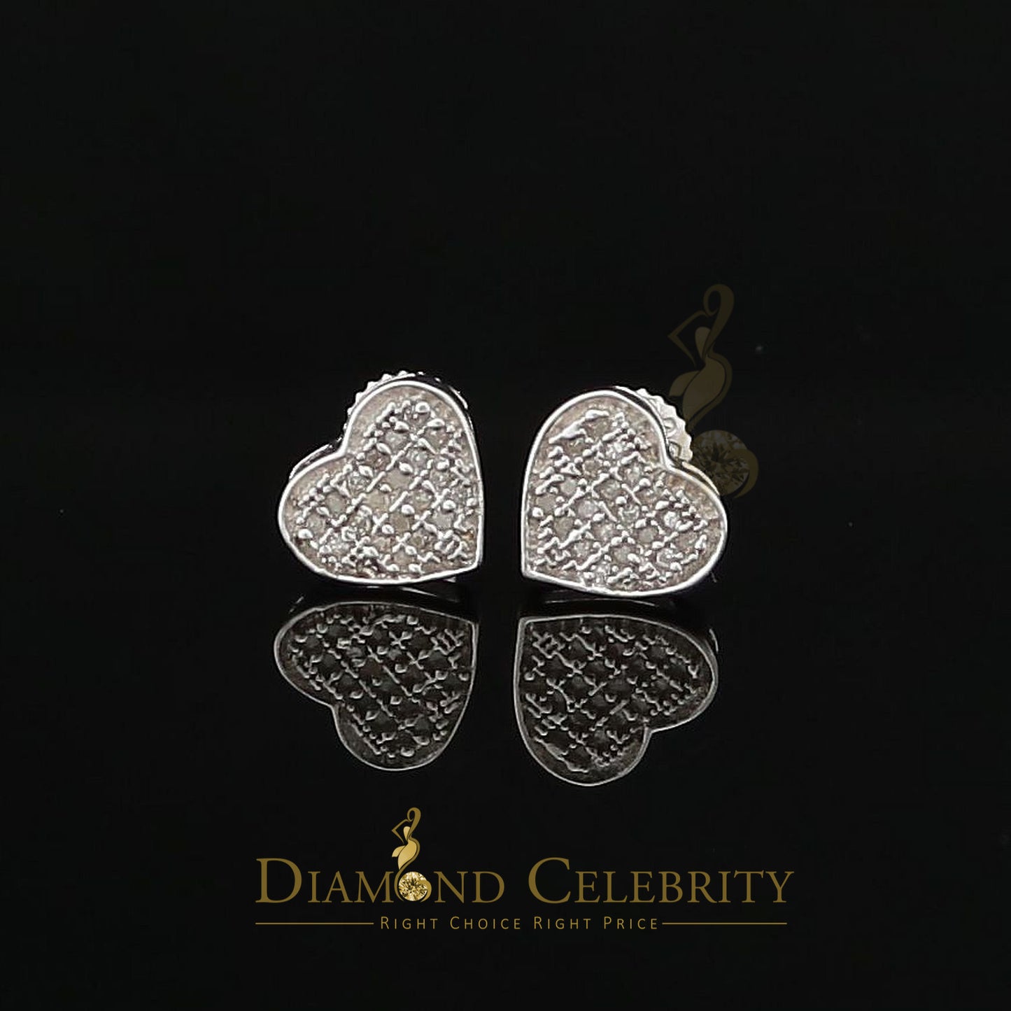 DiamondCelebritees 925 Sterling Silver 0.10ct Diamond Heart Earrings For Women White Stud For Men
