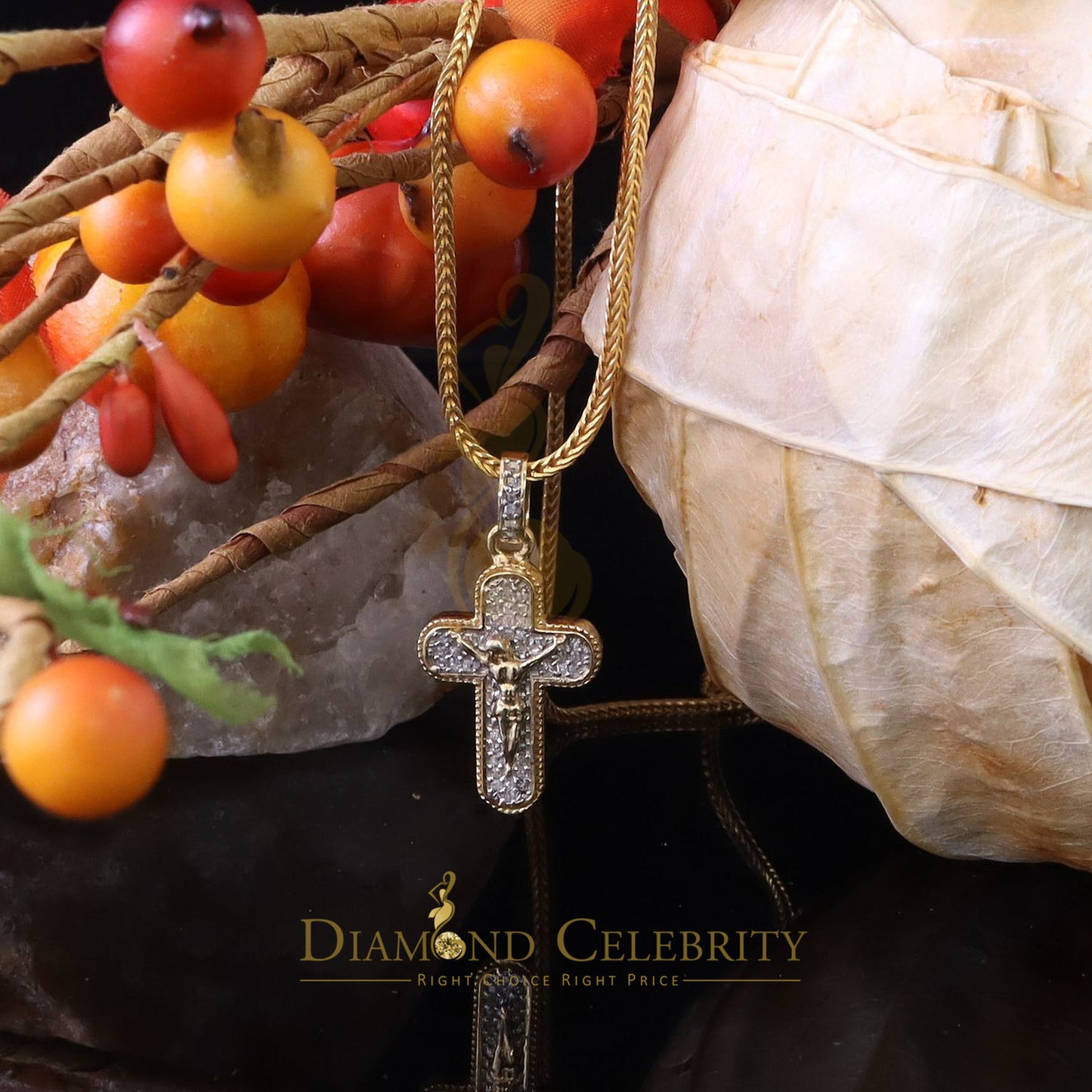 DiamondCelebritees Real 0.25ct Diamond Sterling Silver Yellow Cross Pendant